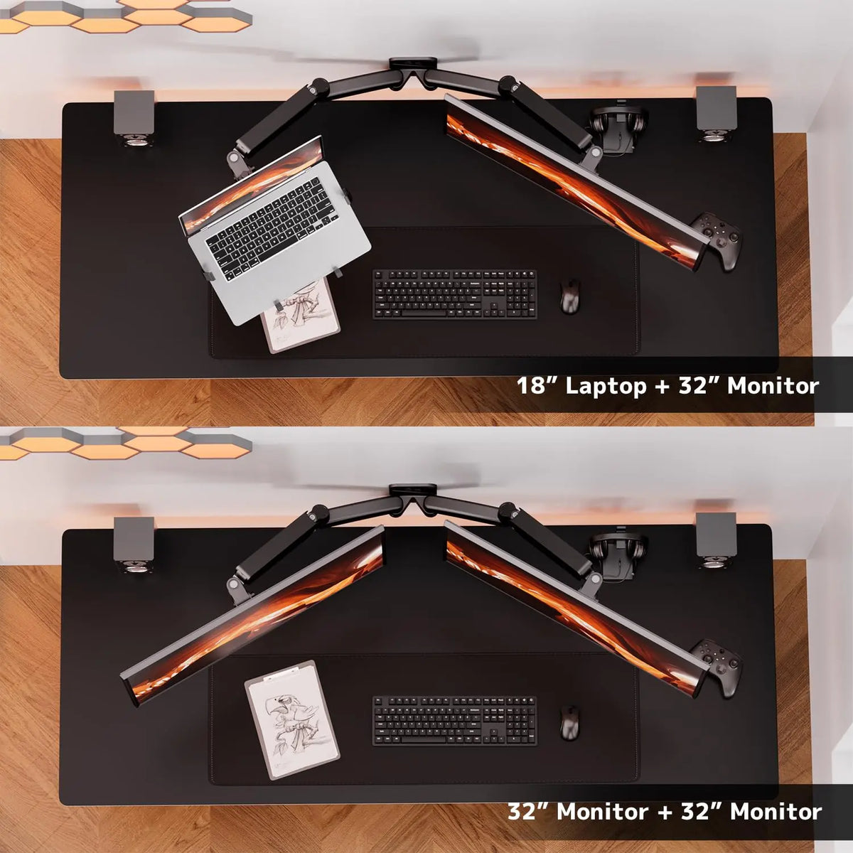 PUTORSEN 2-in-1 Full Motion Wall Mount for Monitor & Laptop, Supports up to 32" Monitor and 18" Laptop, 19.8 lbs Weight Capacity, Detachable Laptop Tray with Adjustable Slide Clamp, VESA 75x75/100x100 PUTORSEN