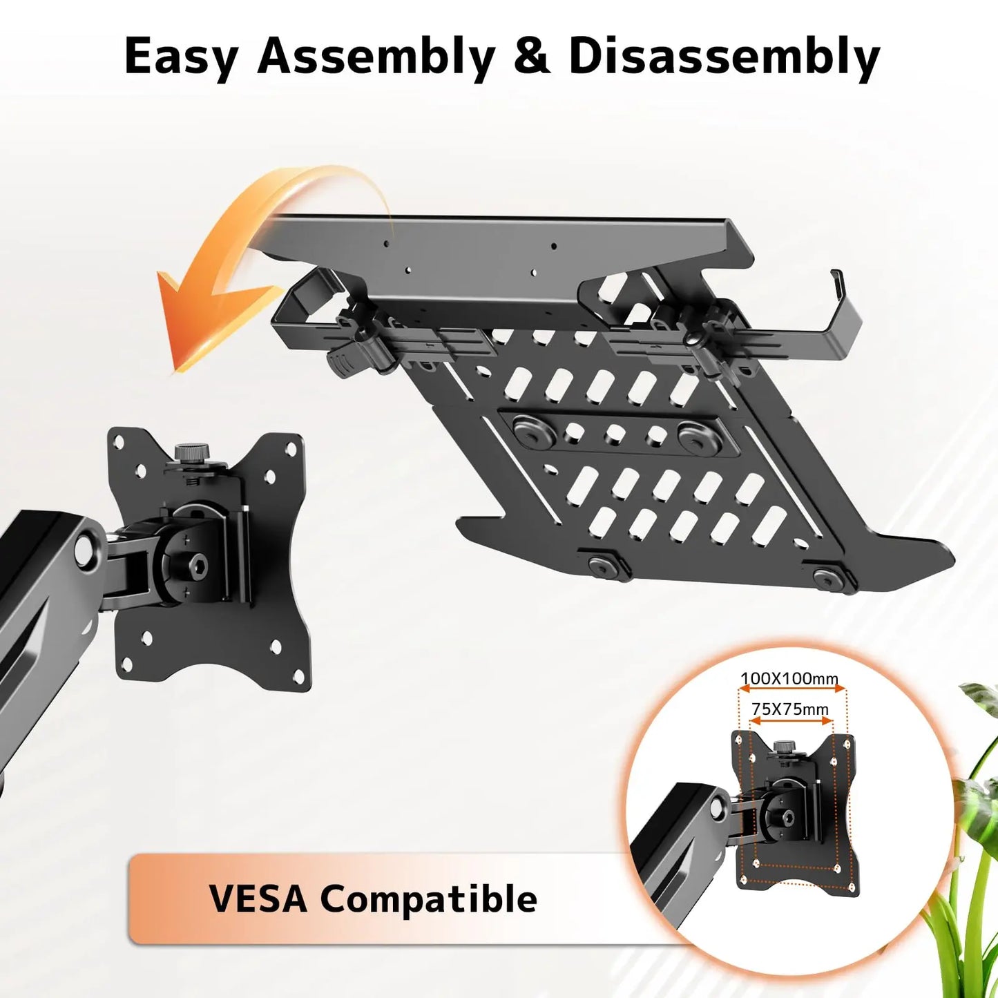 PUTORSEN 2-in-1 Laptop Wall Mount, Gas Spring Arm for 10-17 Inch Notebook & 17-40" Screen, Full Motion Adjustable, Black PUTORSEN