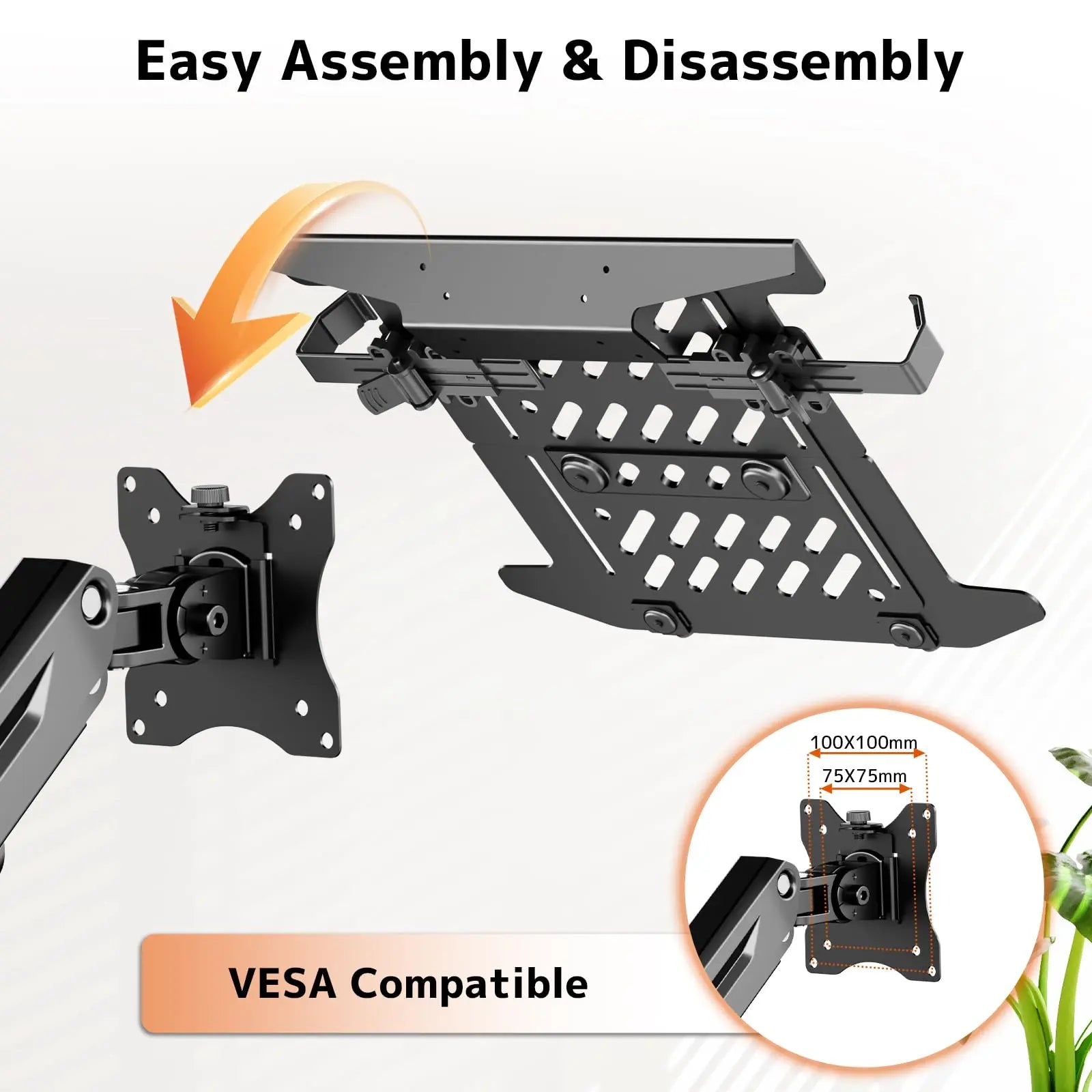 PUTORSEN 2-in-1 Laptop Wall Mount, Gas Spring Arm for 10-17 Inch Notebook & 17-40" Screen, Full Motion Adjustable, Black PUTORSEN