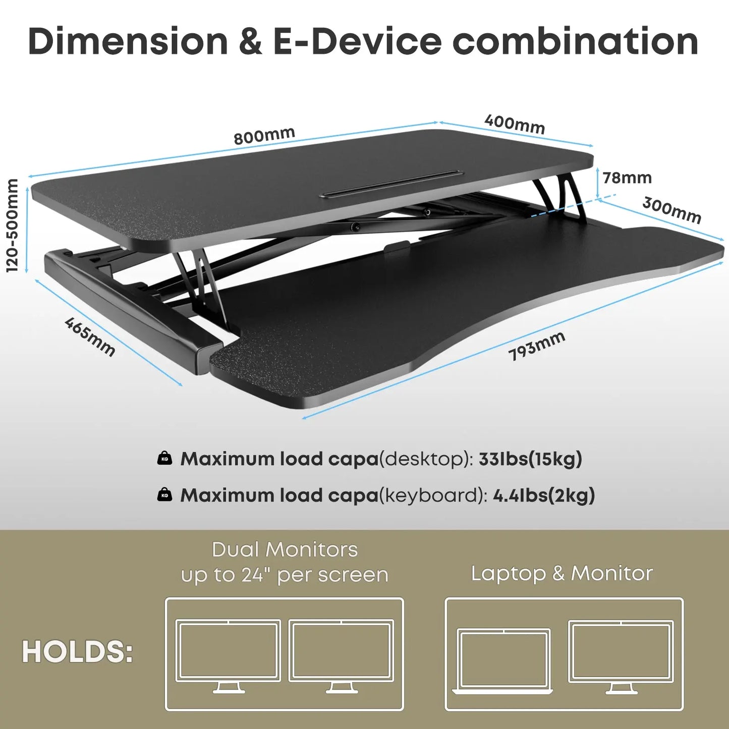 PUTORSEN 32 inch Standing Desk Converter, Height Adjustable Sit Stand Desk Converter for PC Computer Screens PUTORSEN
