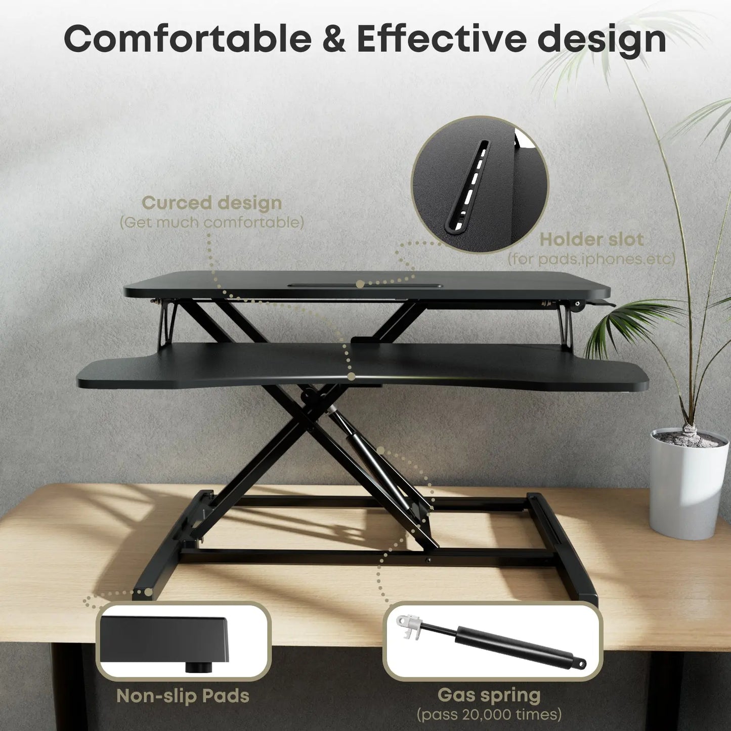 PUTORSEN 32 inch Standing Desk Converter, Height Adjustable Sit Stand Desk Converter for PC Computer Screens PUTORSEN