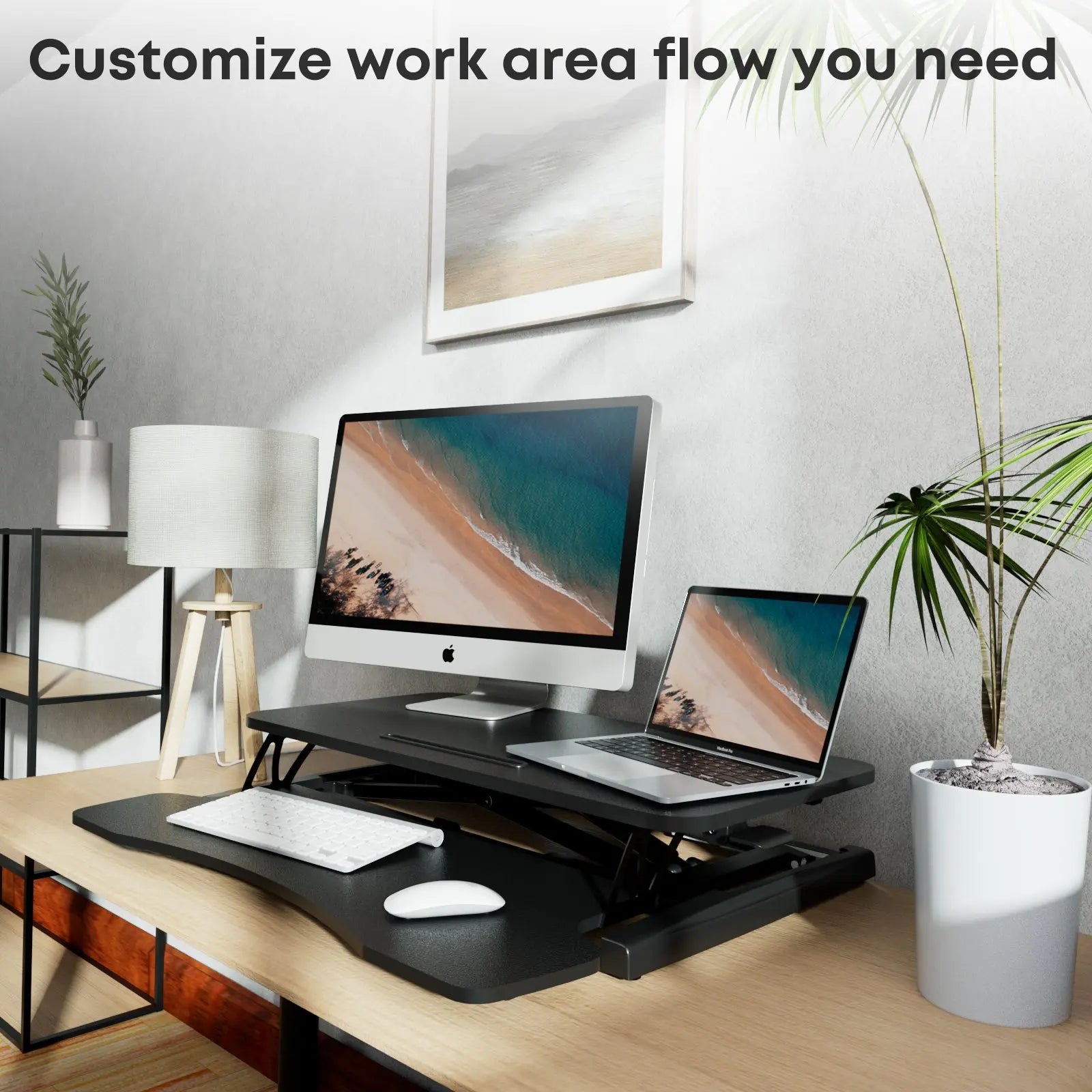 VIVO DESK-V000KN 81,3 cm desktop-converter, K-serie, in hoogte verstelbare zit-sta-verhoger, werkstation met dubbele monitor en laptop met breed toetsenbordblad VIVO DESK-V000KN 81,3 cm desktop-converter, K-serie, in hoogte verstelbare zit-sta-verhoger, werkstation met dubbele monitor en laptop met breed toetsenbordblad