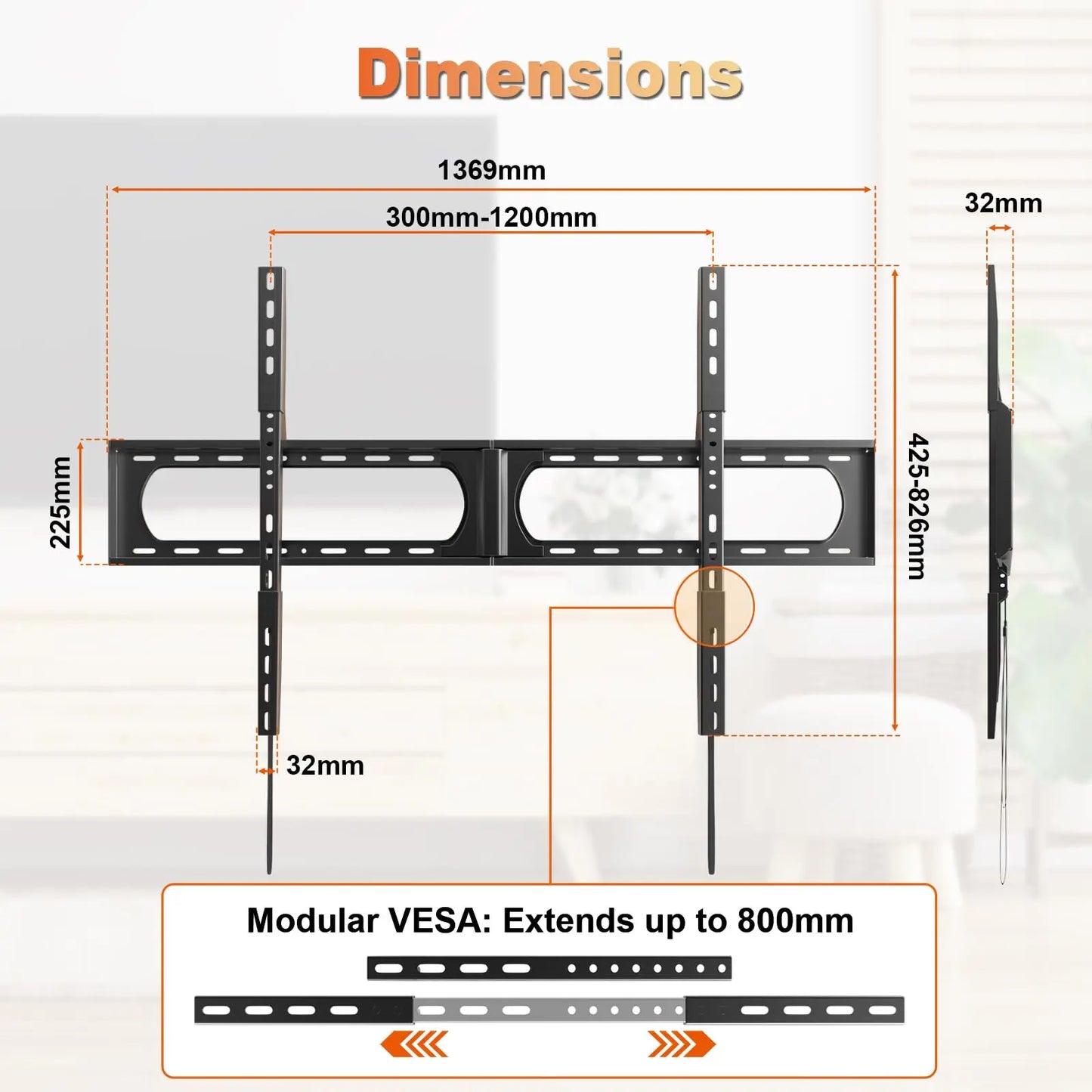 PUTORSEN 37-140'' Heavy Duty TV Wall Mount, up to 275lbs, Low Profile Fixed TV Wall Mount, with Quick Lock and Release, Max VESA 1200 x 800mm PUTORSEN