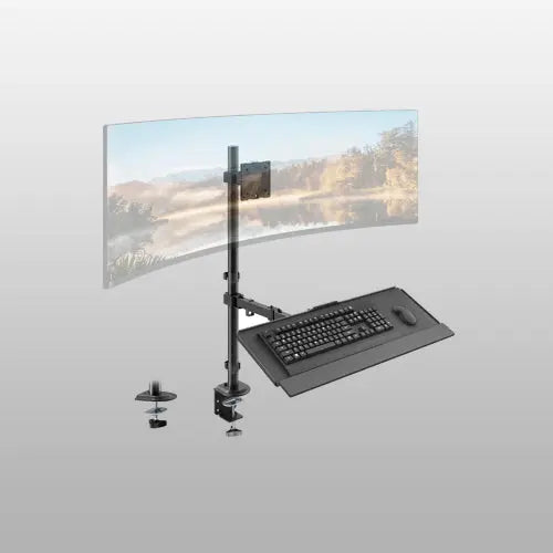 PUTORSEN 49''Monitor Arm with Keyboard Tray, Sit Stand Monitor Desk Mount, 44 lbs Monitor& 19.8 lbs Tray Capacity, C-Clamp & Grommet Mount PUTORSEN