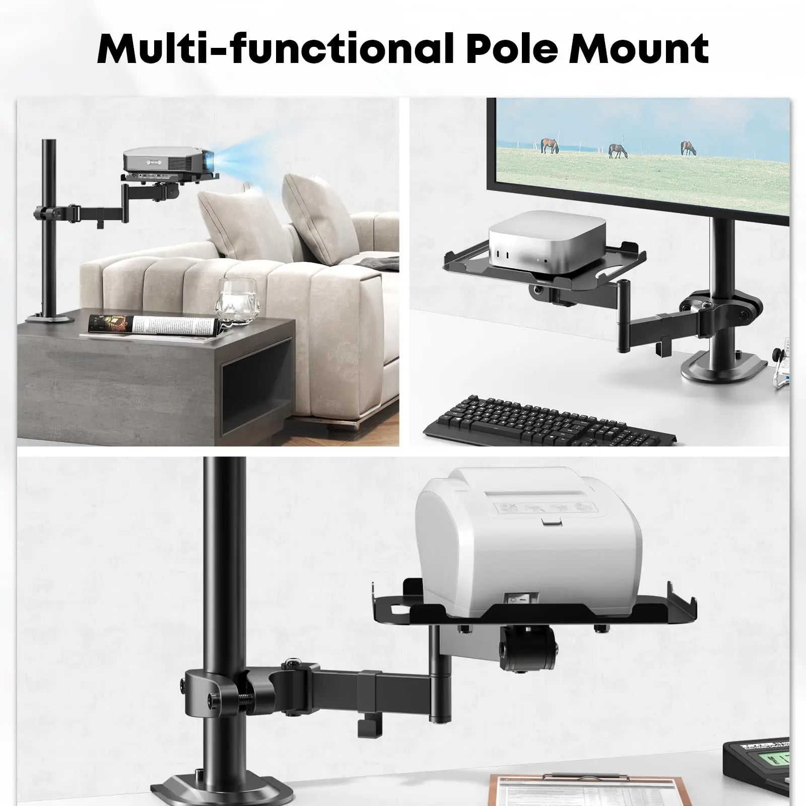 PUTORSEN Adjustable Pole Mount Printer Stand，Printer Pole Mount with 7.2x9.2 Inch Storage Tray for Thermal Printers, Full Motion Arm Holds 11 lbs PUTORSEN