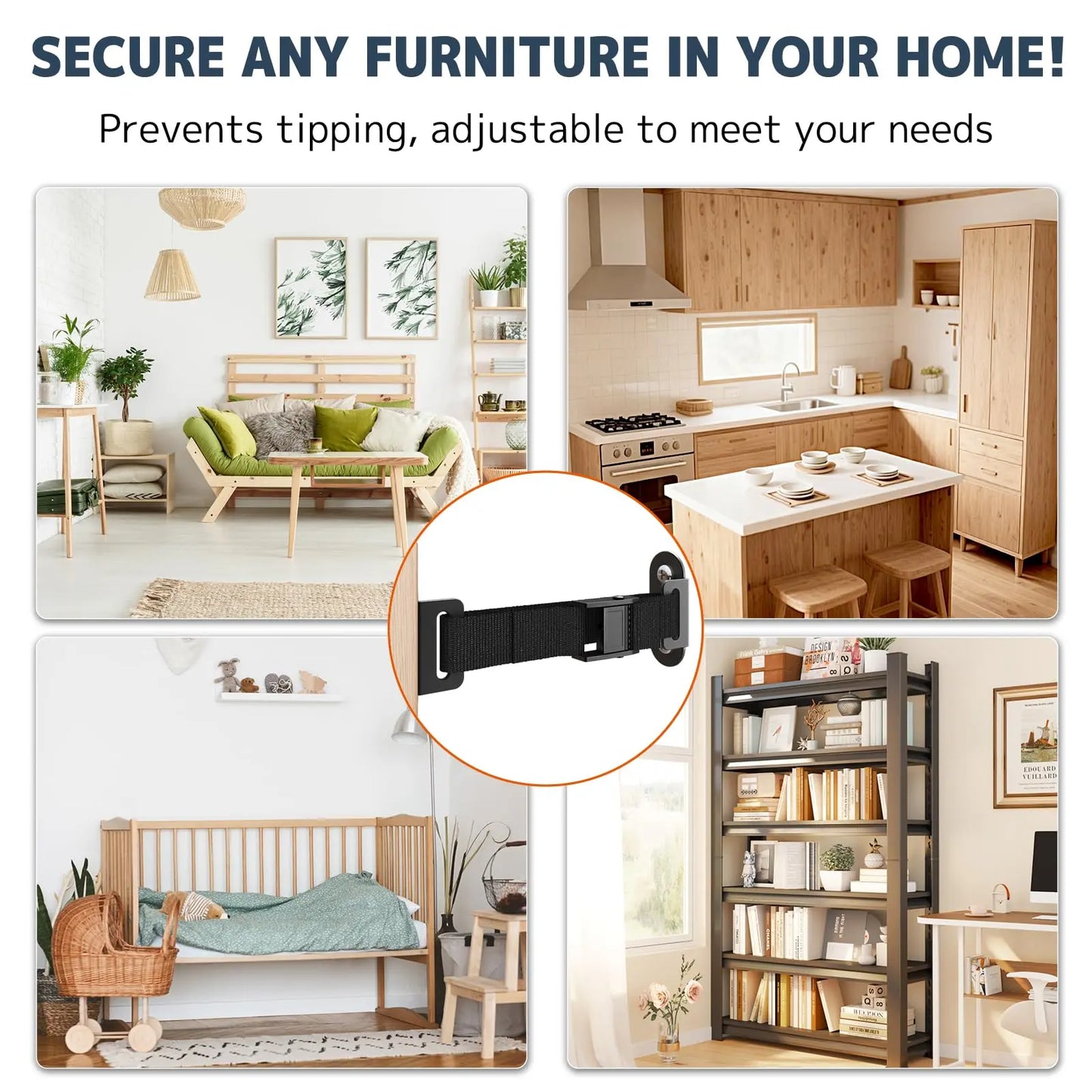 PUTORSEN Anti Tip Furniture Anchors, Heavy Duty Furniture Wall Anchor, Earthquake Proof Wall Anchors for Baby & Pet Safety, Easy Install Adjustable Furniture Safety Kit PUTORSEN