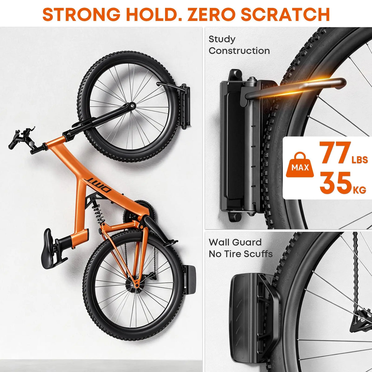 PUTORSEN Bike Rack for Garage, Fits Tires up to 3.5" in wide, Holds up to 77 Lbs PUTORSEN