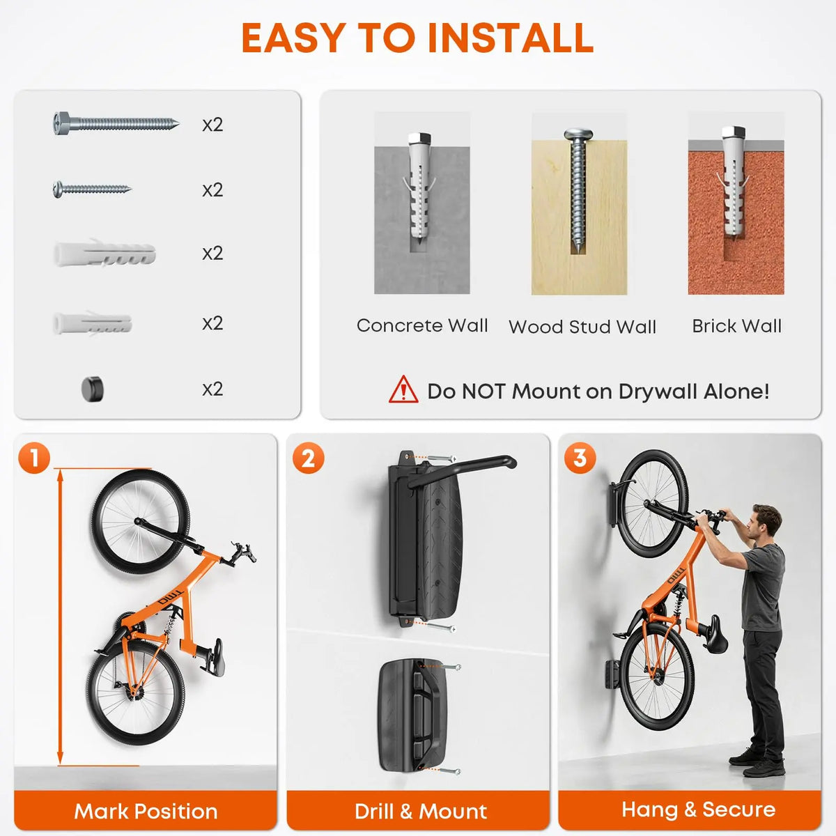 PUTORSEN Bike Rack for Garage, Fits Tires up to 3.5" in wide, Holds up to 77 Lbs PUTORSEN