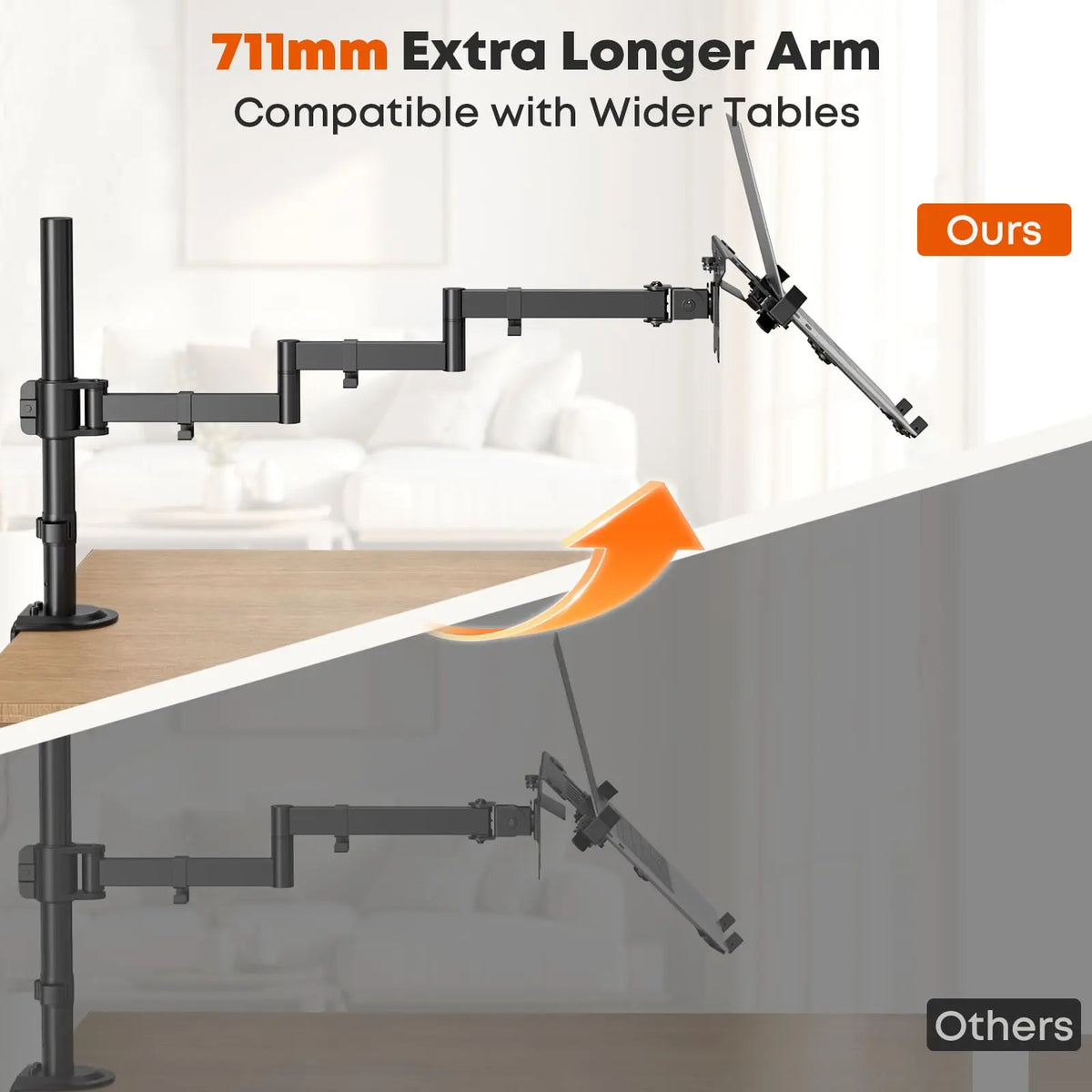 PUTORSEN Brazo 2 en 1 para Portátil 18'' y Monitor 17–32'', brazo largo 711 mm, carga máxima 9 kg, VESA 75x75/100x100 mm, totalmente plegable, bandeja para portátil PUTORSEN
