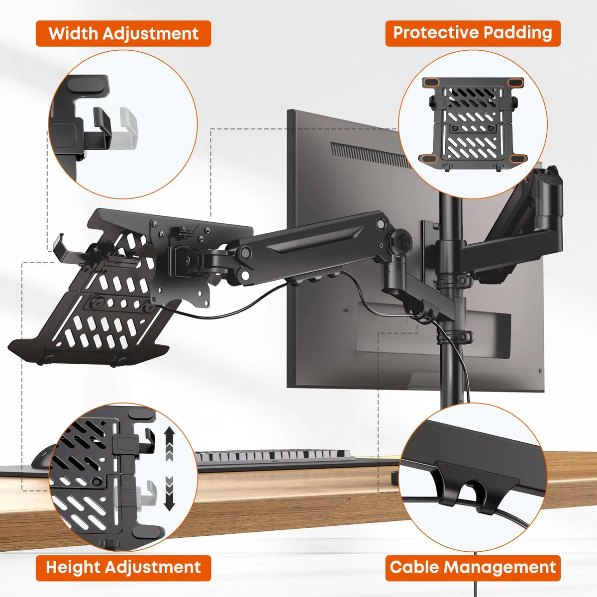 PUTORSEN Brazo para Monitor y Portátil 2 en 1, Soporte Ajustable para Pantallas de 17 a 49 Pulgadas y Portátiles de hasta 18 Pulgadas, carga máxima hasta 20 kg PUTORSEN