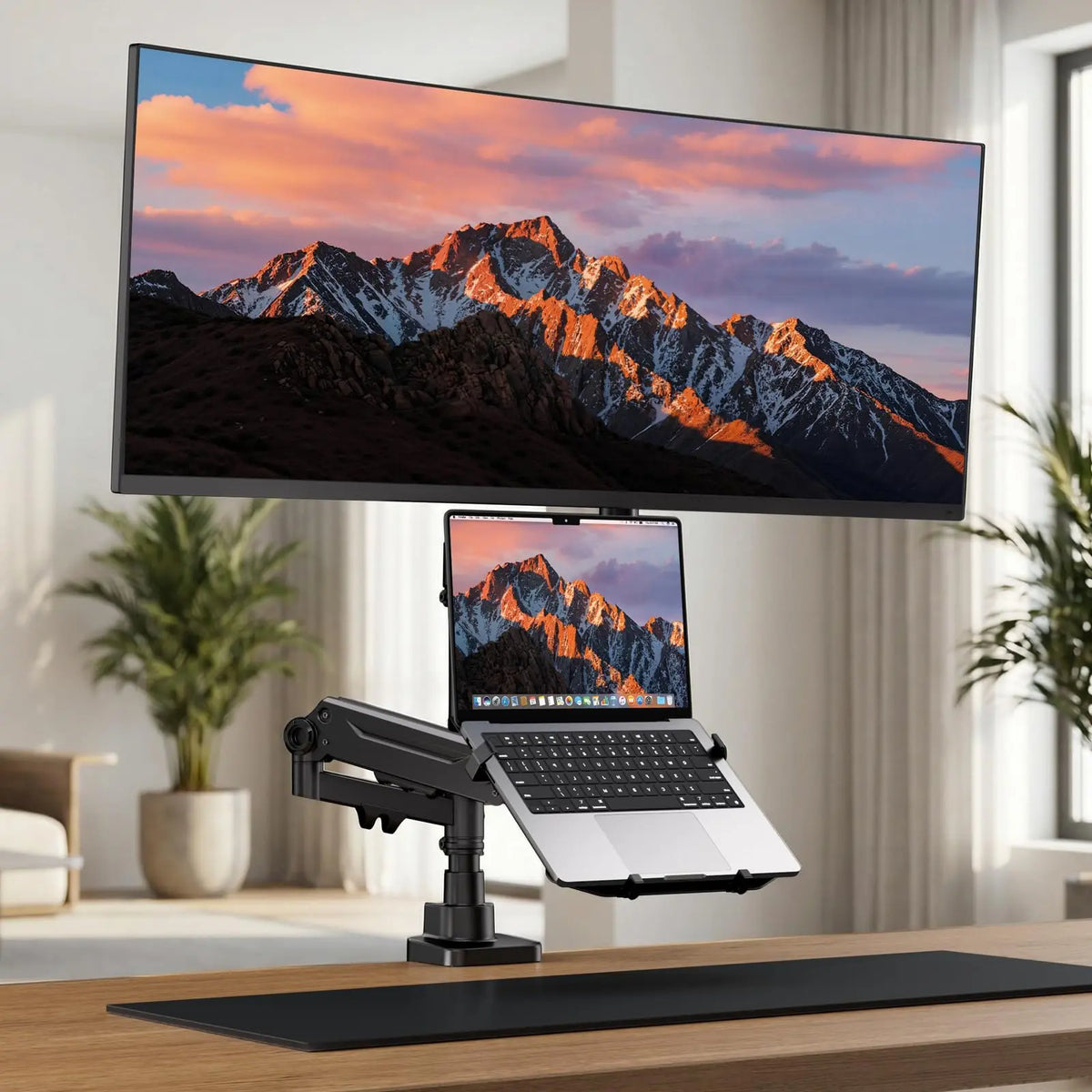 PUTORSEN Brazo para Monitor y Portátil 2 en 1, Soporte Ajustable para Pantallas de 17 a 49 Pulgadas y Portátiles de hasta 18 Pulgadas, carga máxima hasta 20 kg PUTORSEN