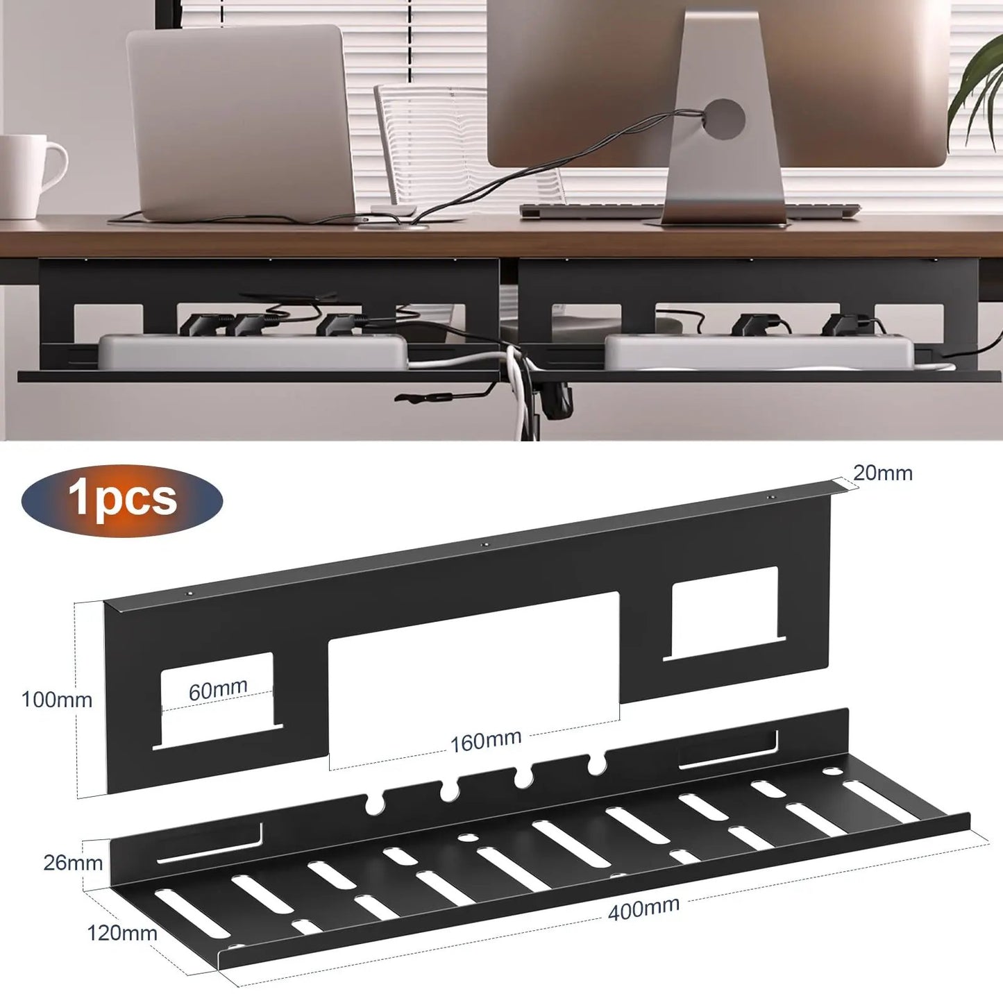PUTORSEN Cable Tray Desk for Optimal Cable Management - Ideal for Home Office and Workstations, with up to 3kg Load Capacity & Ventilation PUTORSEN