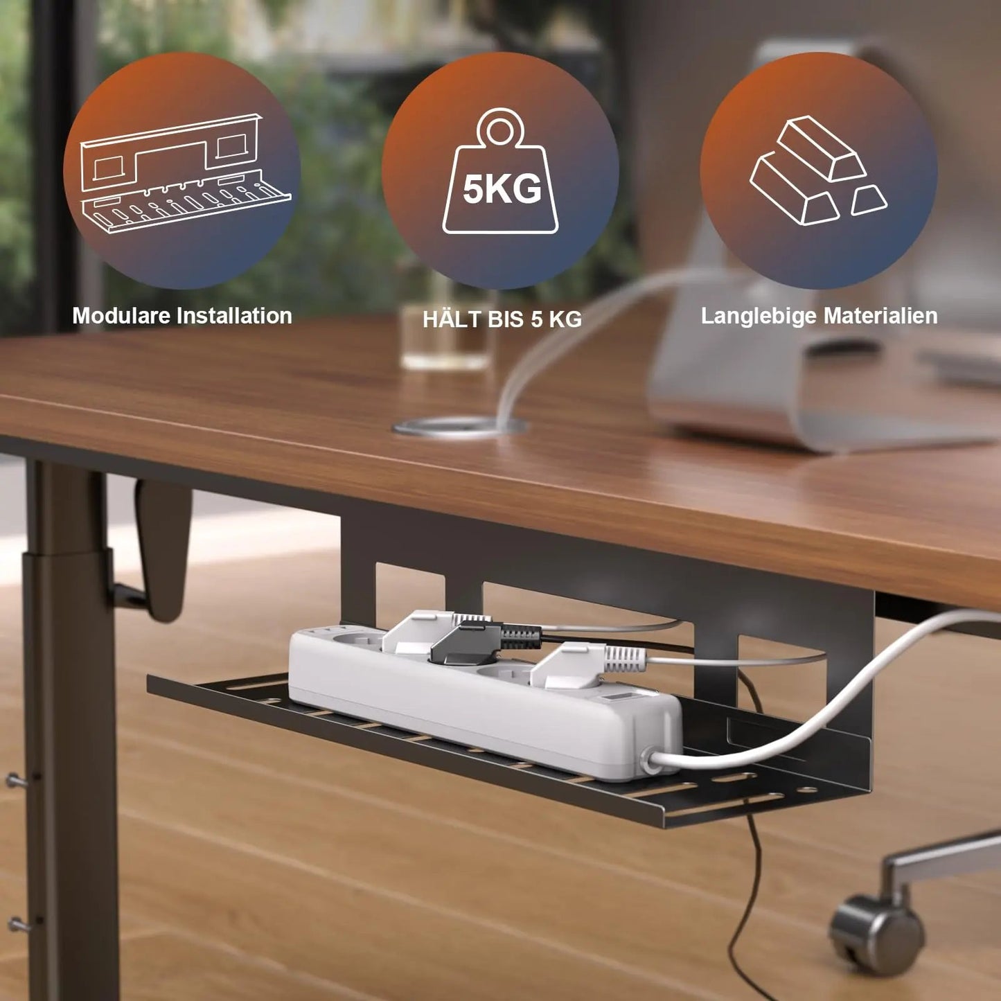 PUTORSEN Cable Tray Desk for Optimal Cable Management - Ideal for Home Office and Workstations, with up to 3kg Load Capacity & Ventilation, 2-Pack Set PUTORSEN