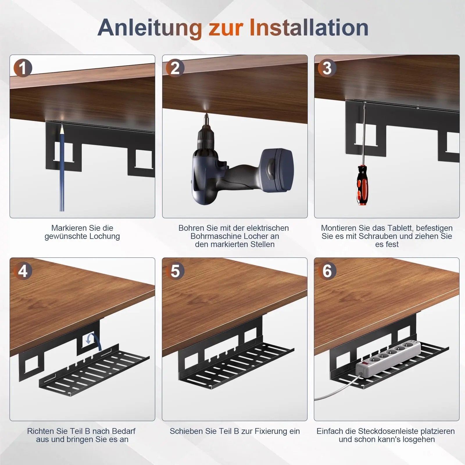 PUTORSEN Cable Tray Desk for Optimal Cable Management - Ideal for Home Office and Workstations, with up to 3kg Load Capacity & Ventilation, 2-Pack Set PUTORSEN