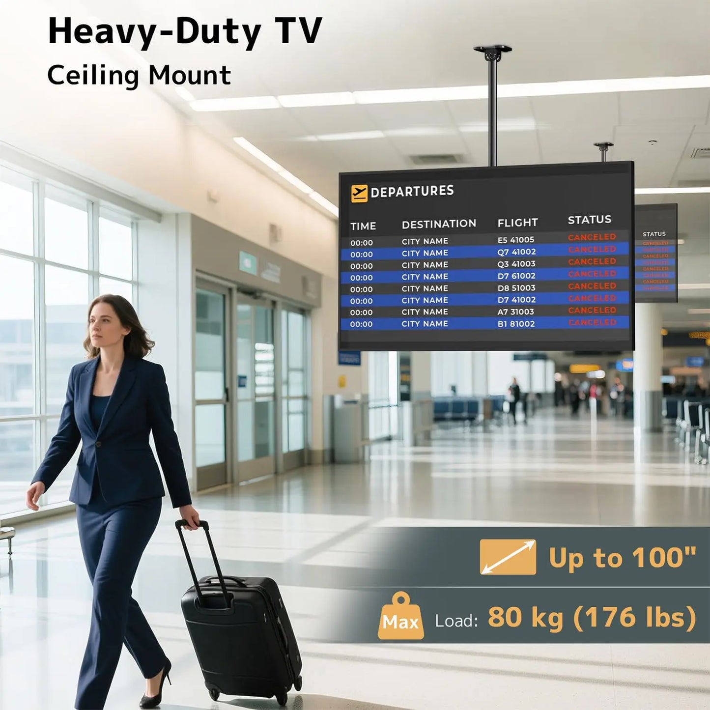 PUTORSEN Ceiling TV Mount – Adjustable Hanging Ceiling TV Bracket Fits Max 100 inch LCD LED OLED 4K TVs,Pole Ceiling Mount Supports up to 176lbs PUTORSEN