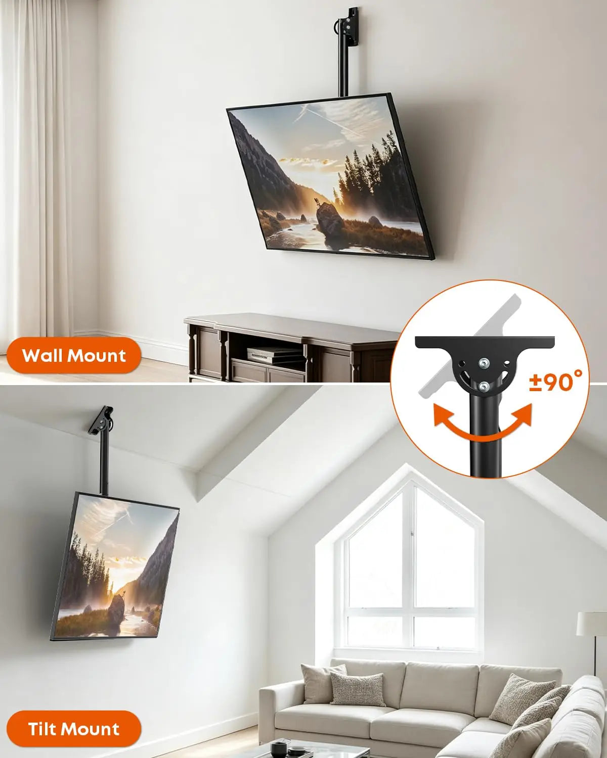 PUTORSEN Ceiling TV Mount for 26–65-Inch TVs, Adjustable Full-Motion Bracket, Max VESA 400x400mm, Black PUTORSEN