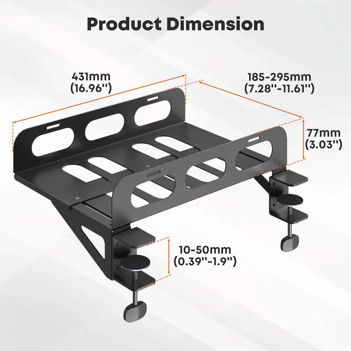PUTORSEN Clamp-On PC Desk Mount, Heavy-Duty Design Supports Up to 66 lbs, Adjustable Width Desk Extender, Space Saving, Comes with 2 Security Straps and Wall Mount Support PUTORSEN