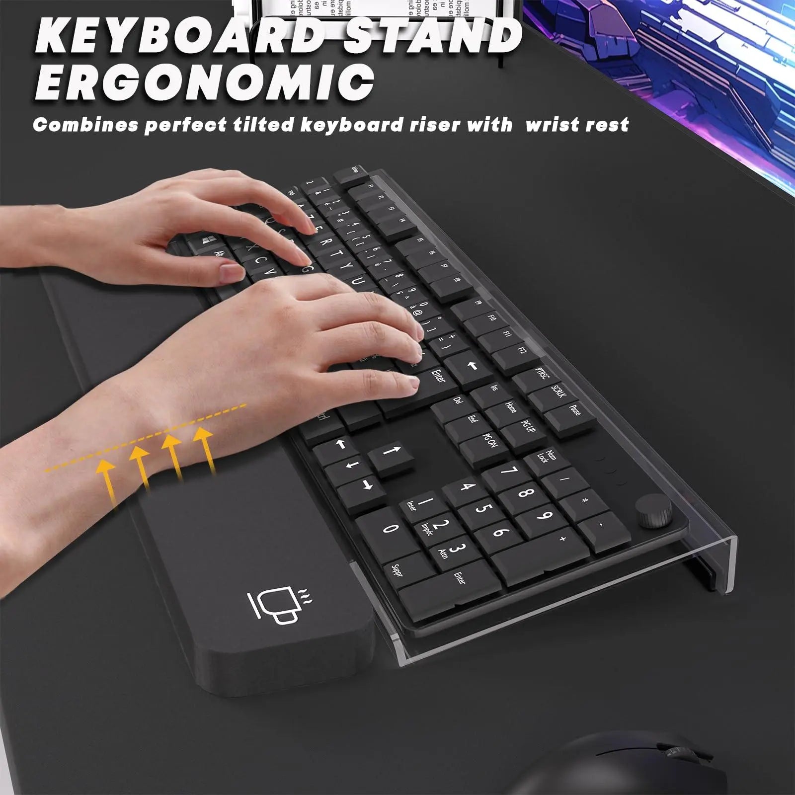PUTORSEN  Computer Keyboard Stand Acrylic,Tilted Keyboard Tray with Keyboard Wrist Rest for Better Ergonomic Typing,Keyboard Riser with Anti-Slip Fits Most Keyboards for Office Desk, Home,School PUTORSEN
