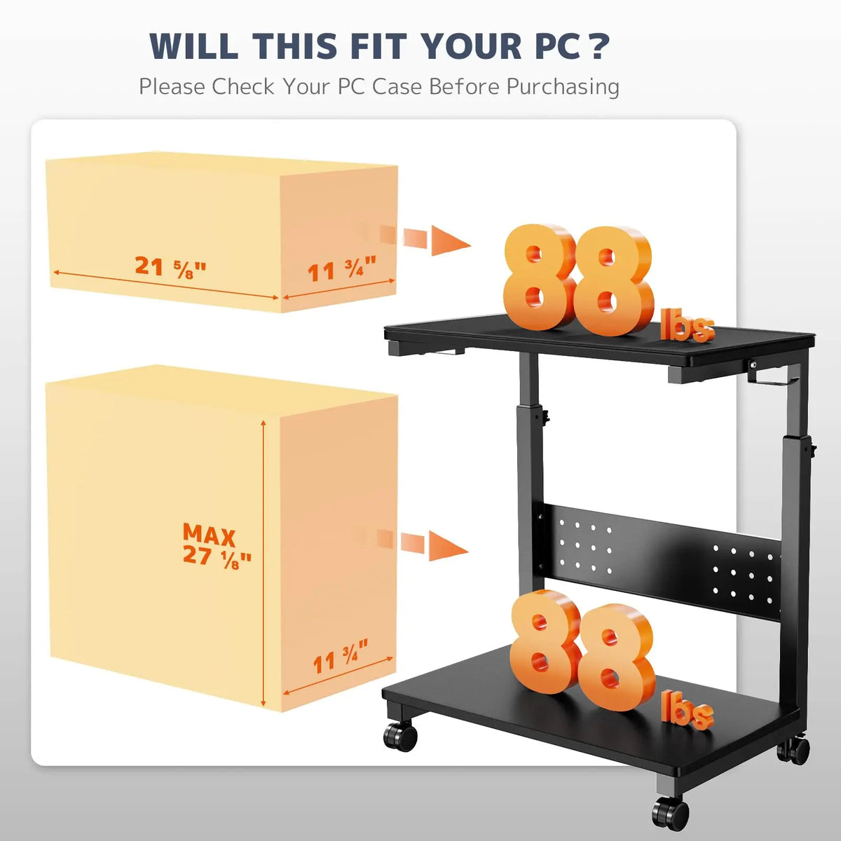 Computer Cpu Cart PUTORSEN Computer Tower Stand Cart - 2-Tier CPU Cart with 4 Casters, R