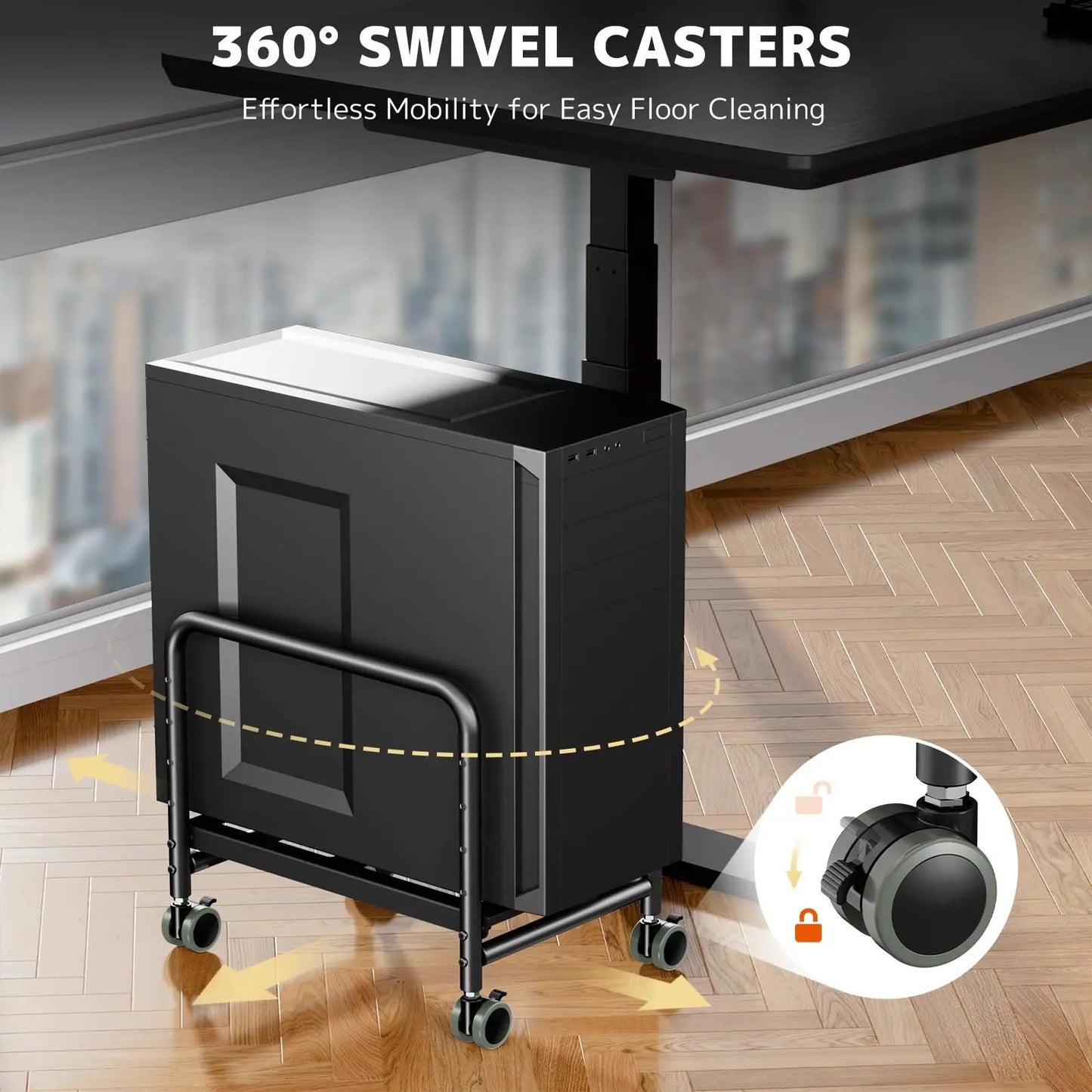 PUTORSEN Computer Tower Stand Under Desk - Height Adjustable PC Stand for Most Mid-Tower, Black PUTORSEN