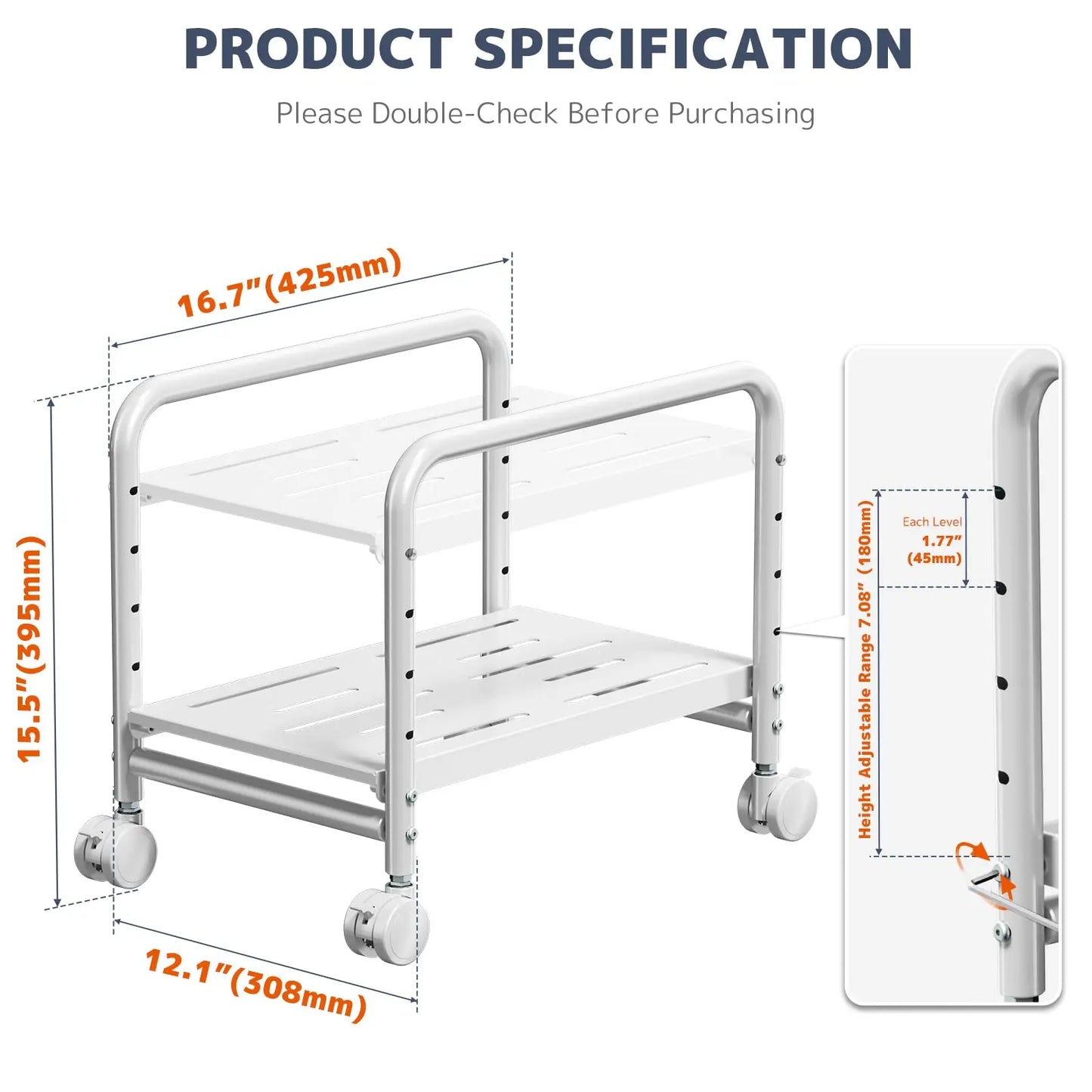 PUTORSEN Computer Tower Stand Under Desk - Rolling CPU Holder with 360° Locking Wheels, Max Load 66 lbs, White PUTORSEN