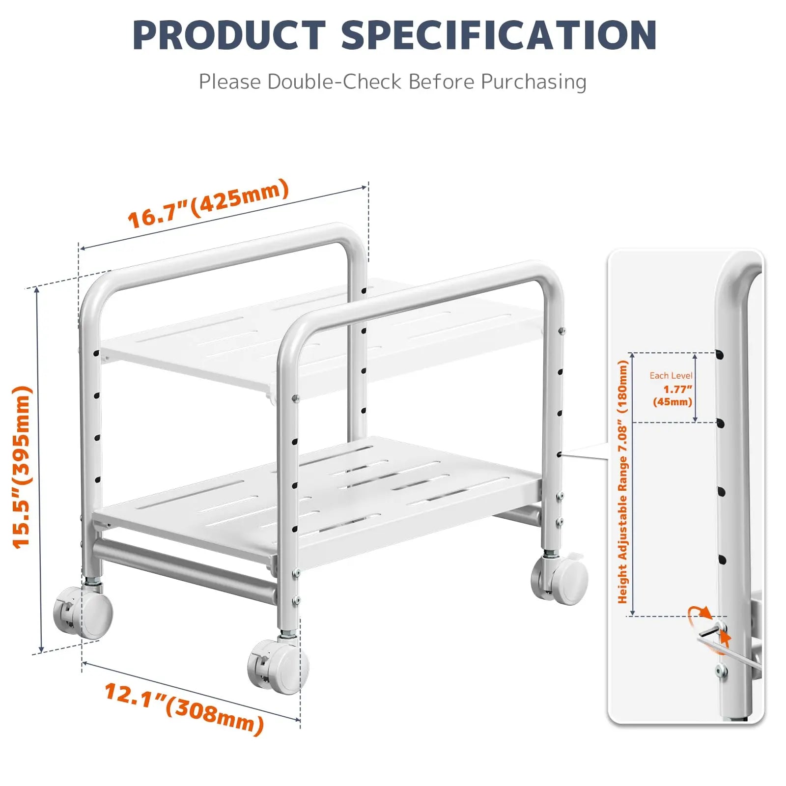 PUTORSEN Computer Tower Stand Under Desk - Rolling CPU Holder with 360° Locking Wheels, Max Load 66 lbs, White PUTORSEN