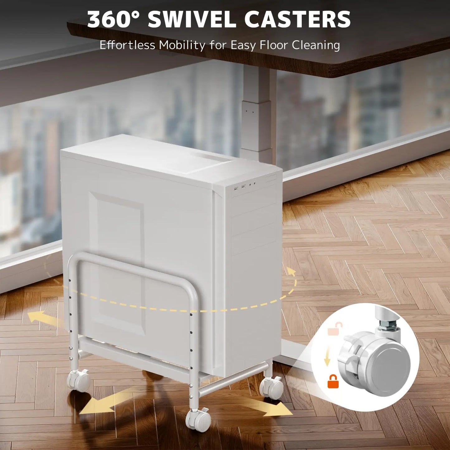 PUTORSEN Computer Tower Stand Under Desk - Rolling CPU Holder with 360° Locking Wheels, Max Load 66 lbs, White PUTORSEN