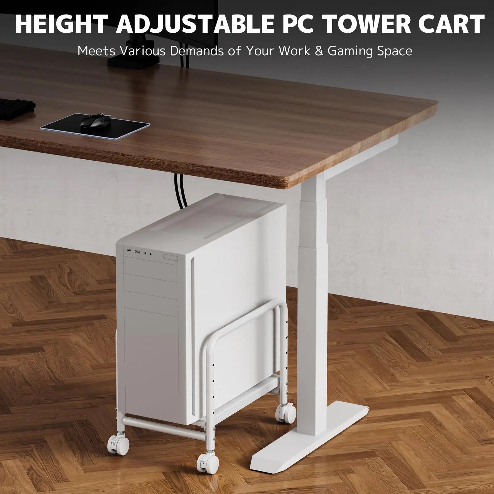 PUTORSEN Computer Tower Stand Under Desk - Rolling CPU Holder with 360° Locking Wheels, Max Load 66 lbs, White PUTORSEN