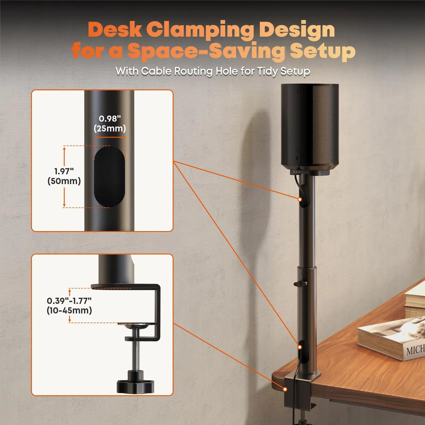 PUTORSEN Desk Clamp Speaker Stand for SONOS Era-100 and Era-300 - Height Adjustable Desk Speaker Mount, Max Load 11 lbs, 1 Pair (2 Pack) PUTORSEN