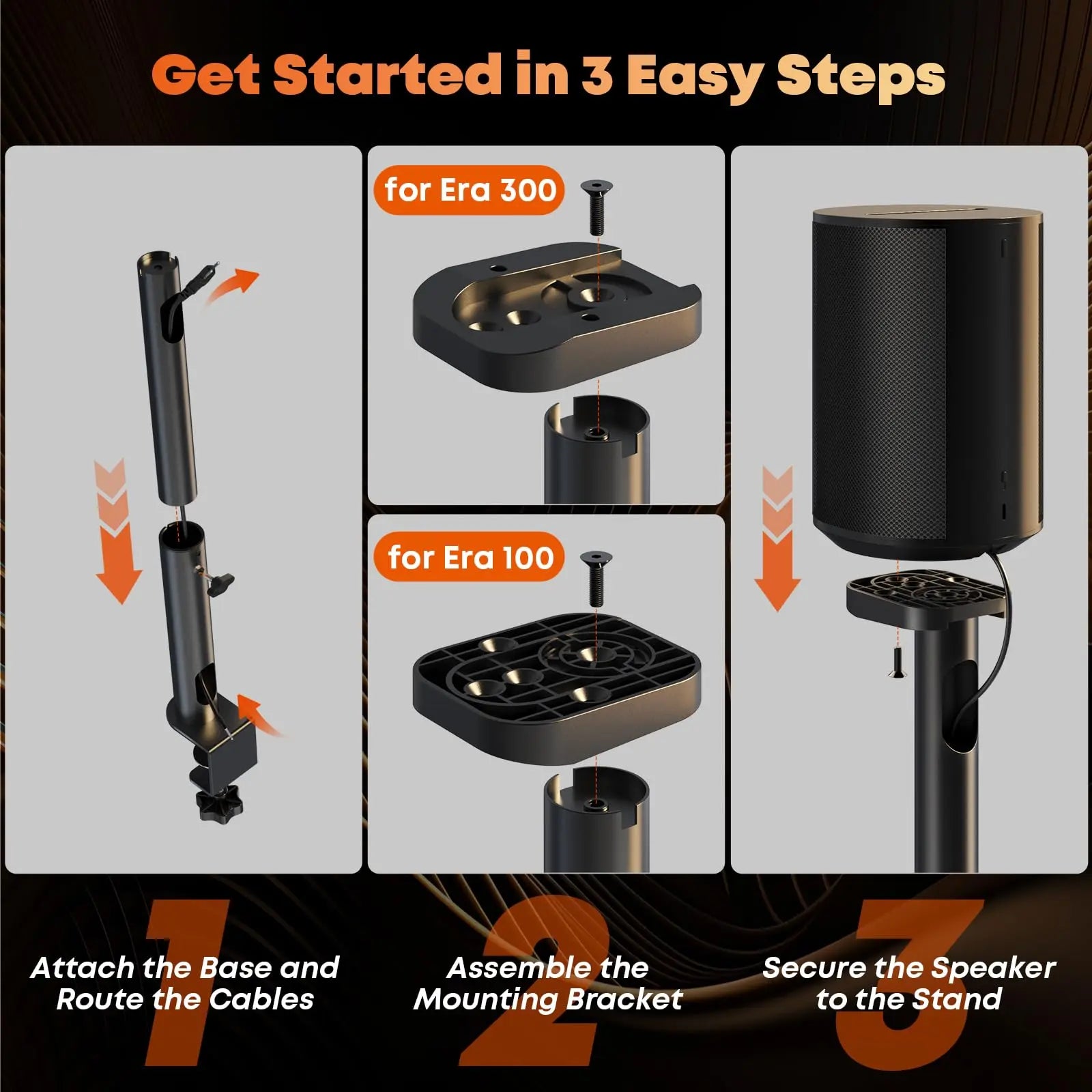 PUTORSEN Desk Clamp Speaker Stand for SONOS Era-100 and Era-300 - Height Adjustable Desk Speaker Mount, Max Load 11 lbs, 1 Pair (2 Pack) PUTORSEN