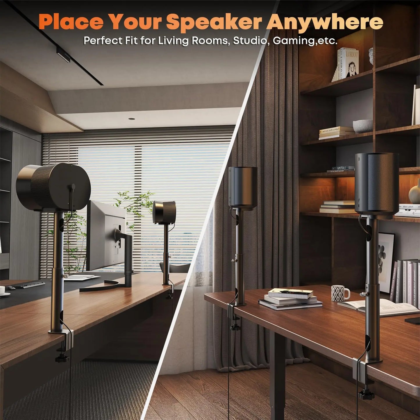 PUTORSEN Desk Clamp Speaker Stand for SONOS Era-100 and Era-300 - Height Adjustable Desk Speaker Mount, Max Load 11 lbs, 1 Pair (2 Pack) PUTORSEN