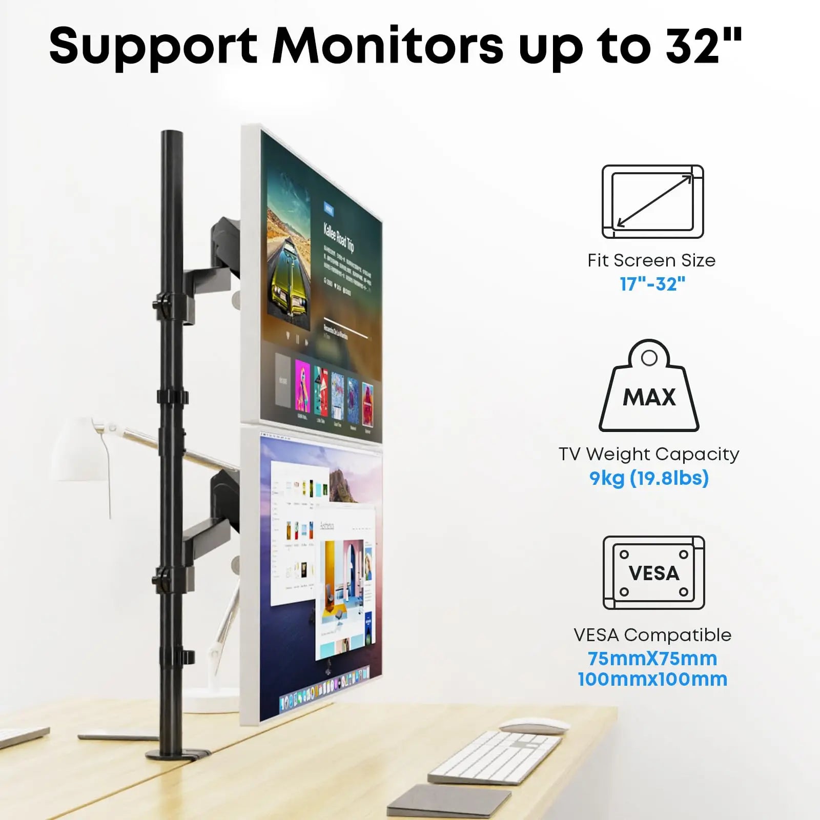PUTORSEN Dual Monitor Vertical Stacking Desktop Stand, Ultra-High Stands for 17-27” Screens PUTORSEN