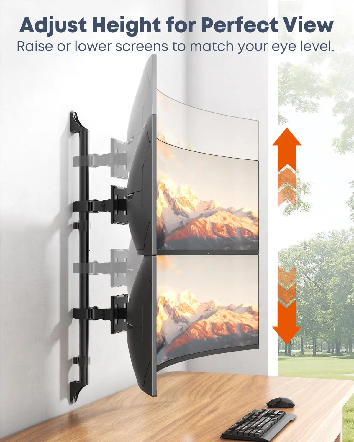 PUTORSEN Dual Monitor Wall Mount for 17–49 Inch Flat & Curved Screens, 44 lbs Per Arm, Heavy Duty, Height Adjustable, VESA 75/100 mm, Black PUTORSEN