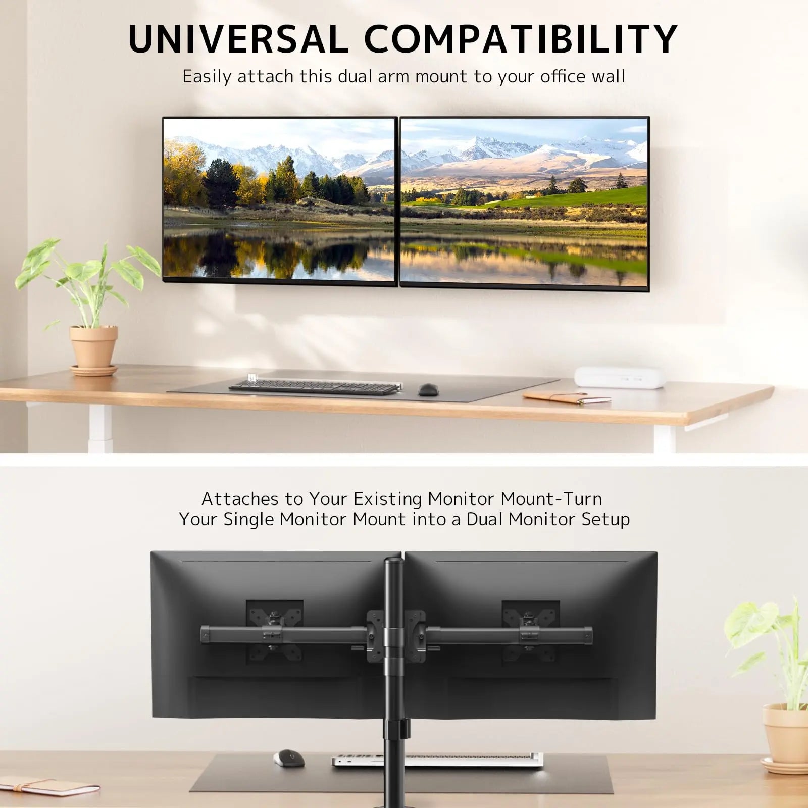 PUTORSEN Dual Monitor Wall Mount, Horizontal Assembly Mount for 2 Monitor Screens up to 35 inches, Max. 10kg per Arm, VESA 75x75/100x100mm PUTORSEN