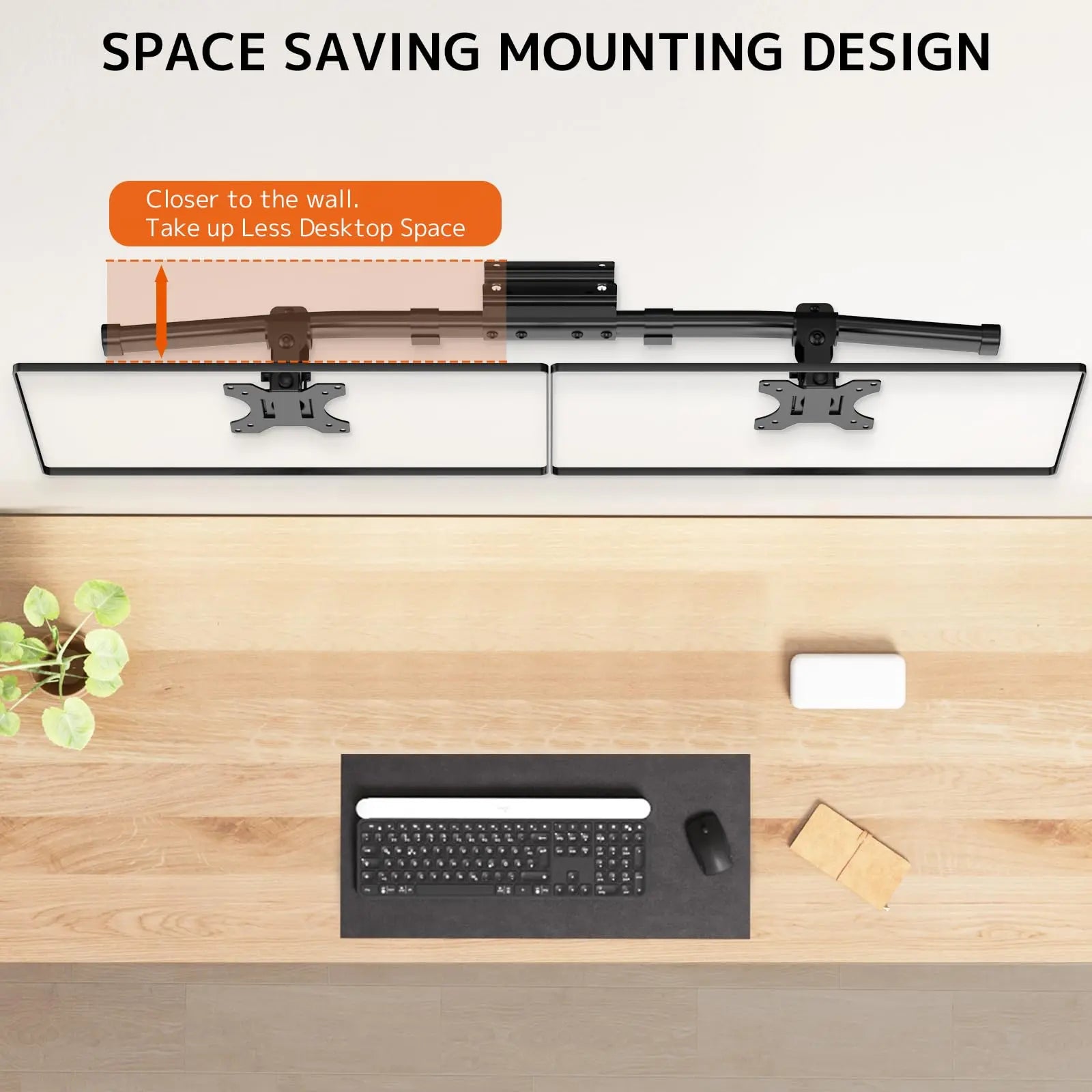 PUTORSEN Dual Monitor Wall Mount, Horizontal Assembly Mount for 2 Monitor Screens up to 35 inches, Max. 10kg per Arm, VESA 75x75/100x100mm PUTORSEN