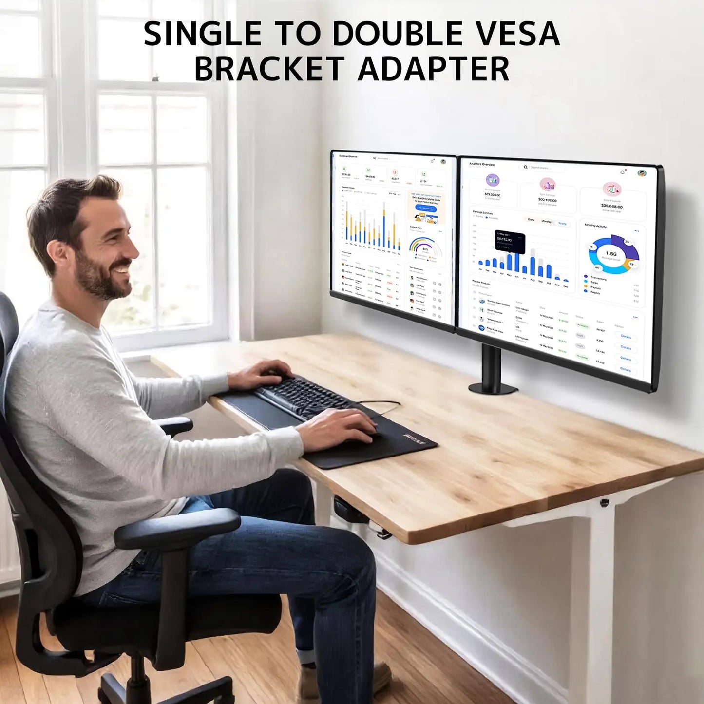 PUTORSEN Dual Monitor Wall Mount, Horizontal Assembly Mount for 2 Monitor Screens up to 35 inches, Max. 10kg per Arm, VESA 75x75/100x100mm PUTORSEN