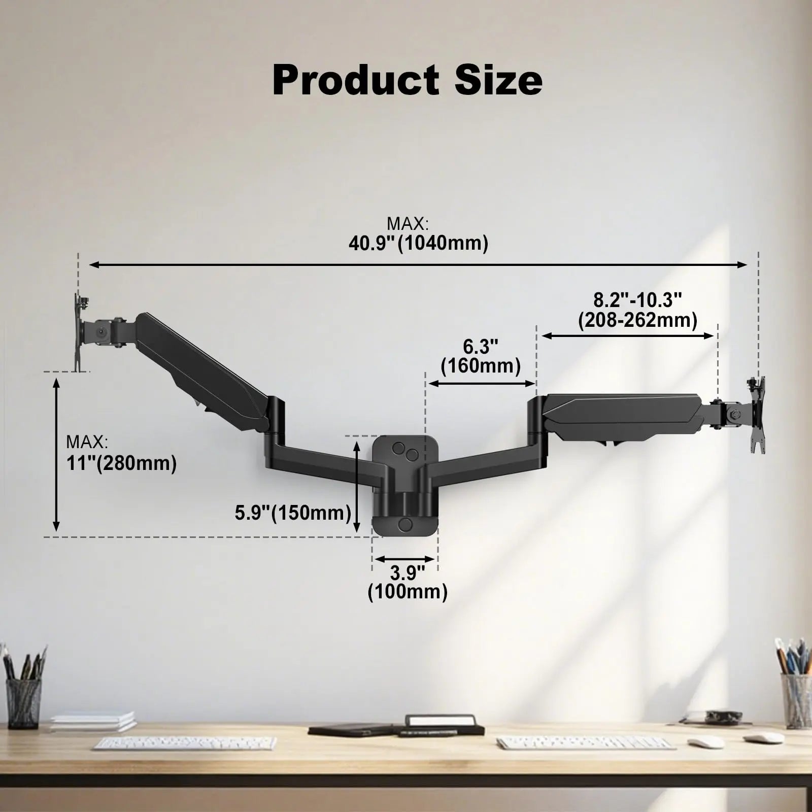 PUTORSEN Dual Monitor Wandhalterung für 17–32 Zoll, 9kg pro Arm, VESA 75/100, Neigbar, Schwenkbar, Drehbar, Ergonomische Wandhalterung für Büro PUTORSEN