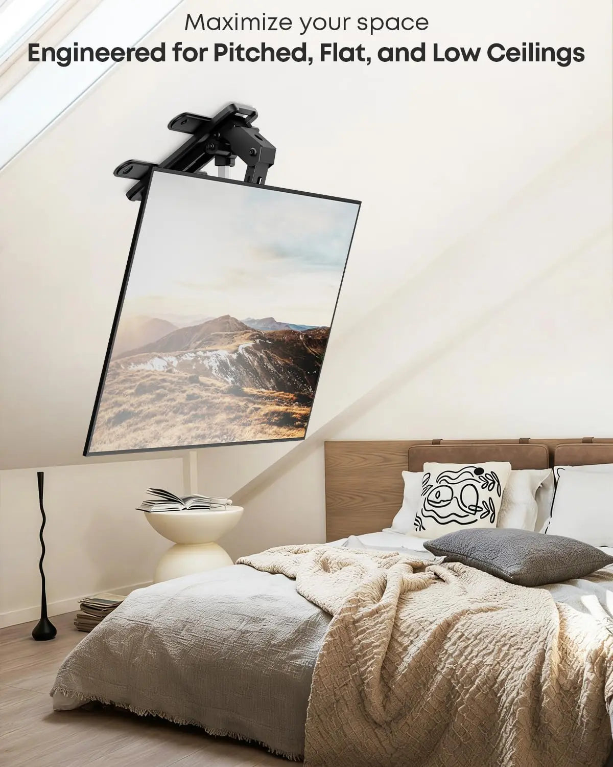 PUTORSEN Electric TV Ceiling Mount for 43-86 Inch TV Mount Ceiling Electric Foldable, Tiltable, with Remote Control, Load up to 45 kg, Black PUTORSEN