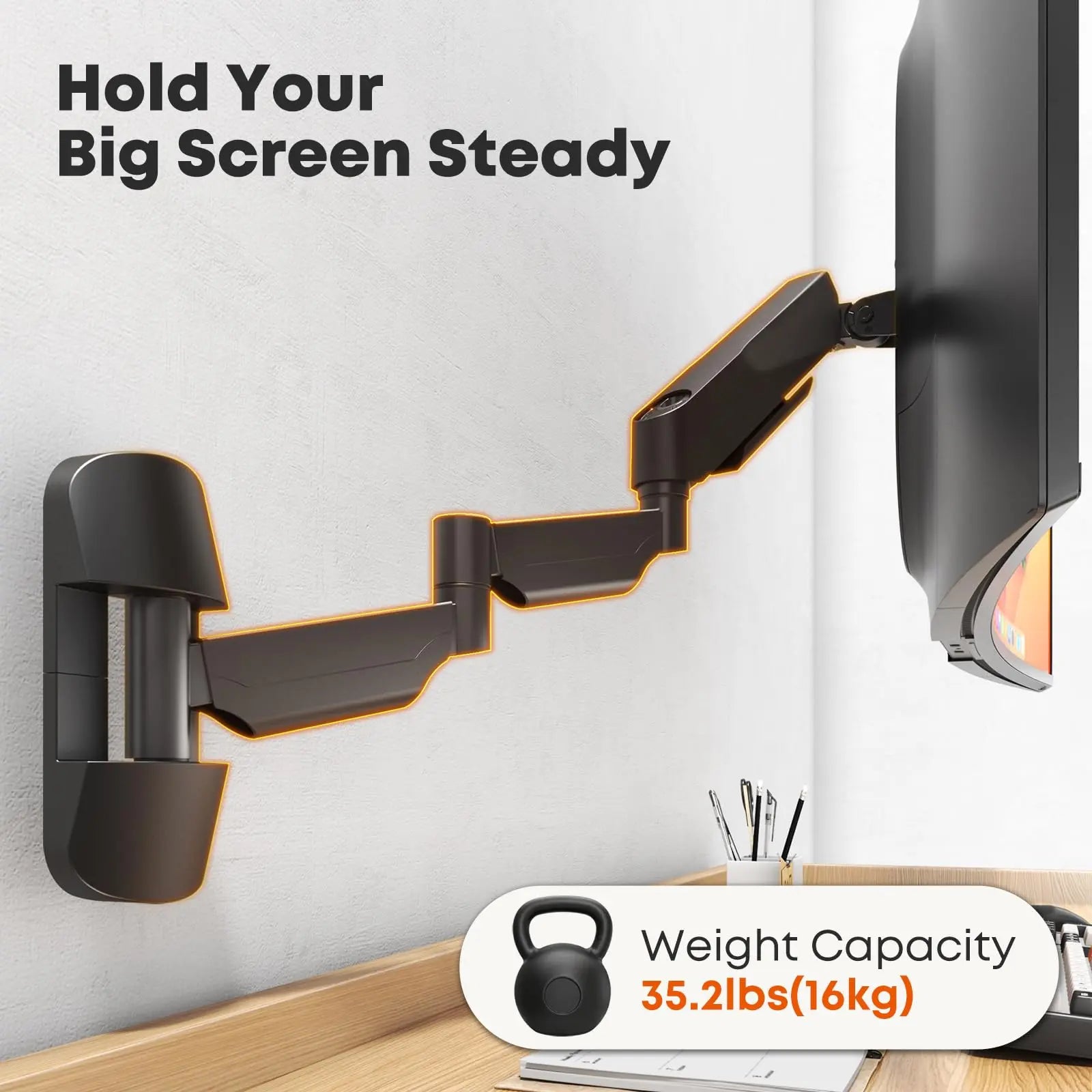 PUTORSEN Extra Long Monitor Wall Mount for up to 45'' Screens, Holds 35.2lbs, VESA 75/100/200 mm, Black PUTORSEN