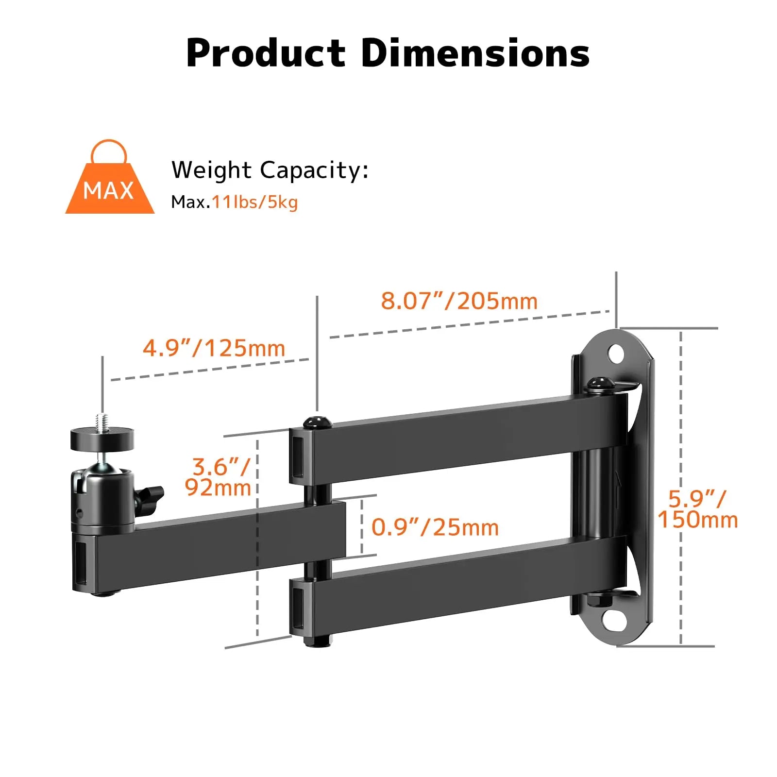 PUTORSEN Foldable Projector Wall Mount - Projector Wall Mount with 360° Rotation PUTORSEN