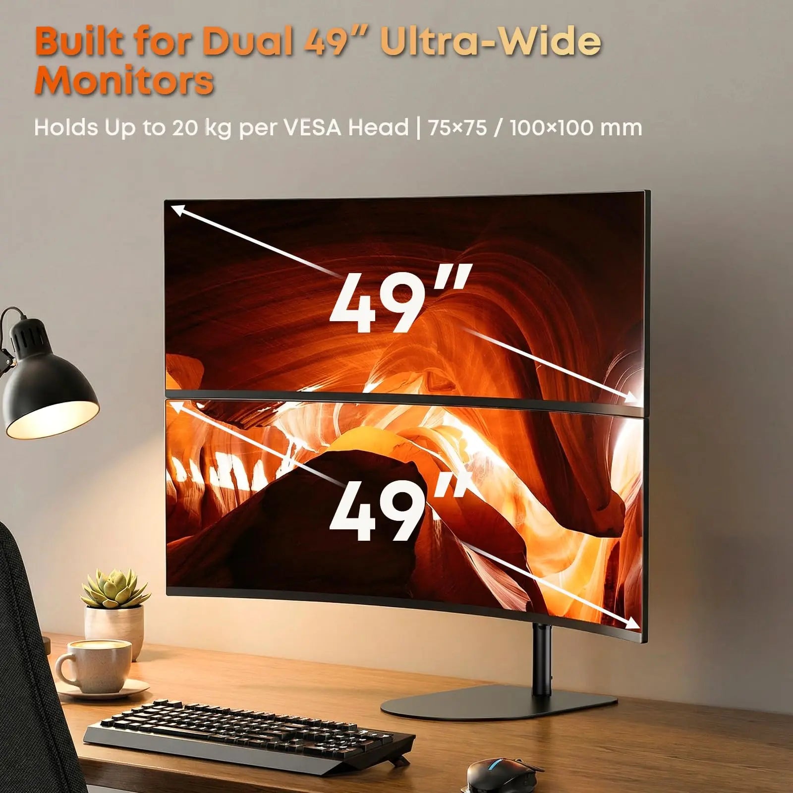 PUTORSEN Freestanding Monitor Stand for 17–49 Inch Screens – Heavy Duty Monitor Mount with Steel Base, Height Adjustable, VESA 75x75 & 100x100 PUTORSEN