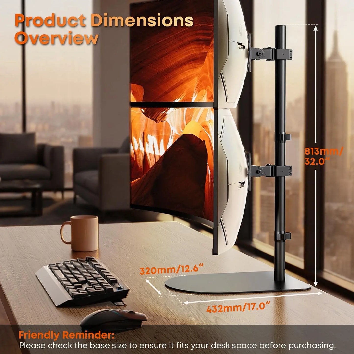 PUTORSEN Freestanding Monitor Stand for 17–49 Inch Screens – Heavy Duty Monitor Mount with Steel Base, Height Adjustable, VESA 75x75 & 100x100 PUTORSEN