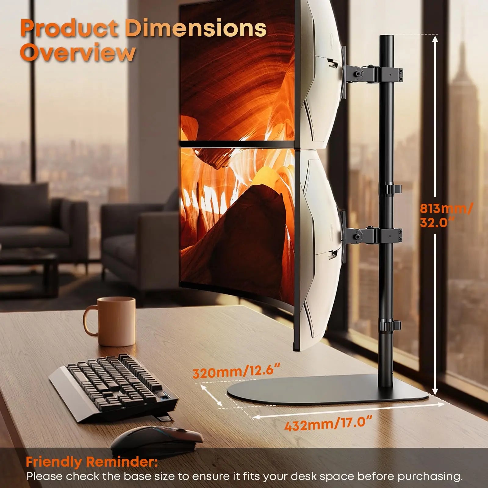 PUTORSEN Freestanding Monitor Stand for 17–49 Inch Screens – Heavy Duty Monitor Mount with Steel Base, Height Adjustable, VESA 75x75 & 100x100 PUTORSEN