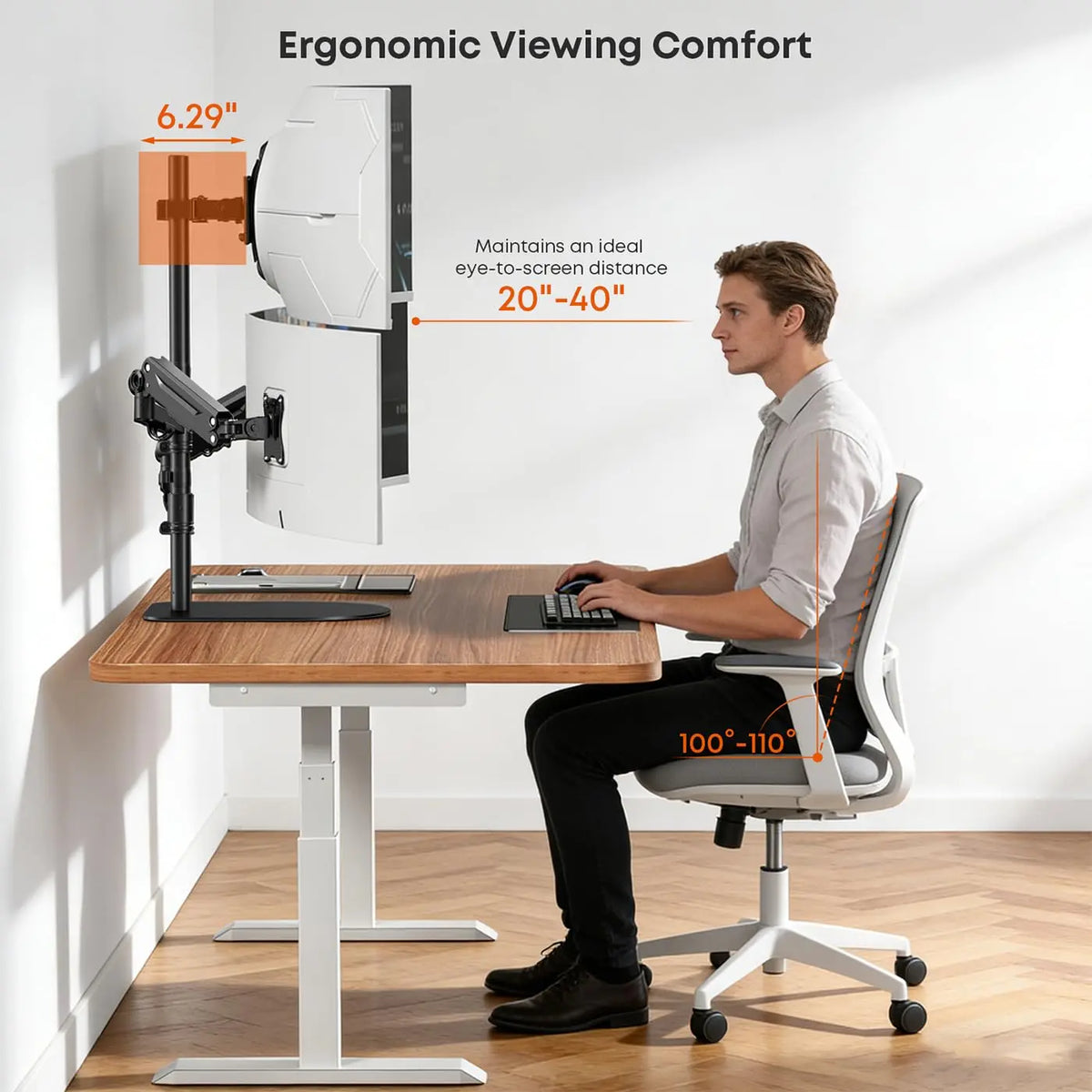 PUTORSEN Freestanding Triple Monitor Stand, Holds 44 lbs, Fits up to 49", Heavy-Duty Fully Adjustable Gas Spring Arm, VESA 75/100mm, Larger Base & Built-in Cable Management, Black PUTORSEN