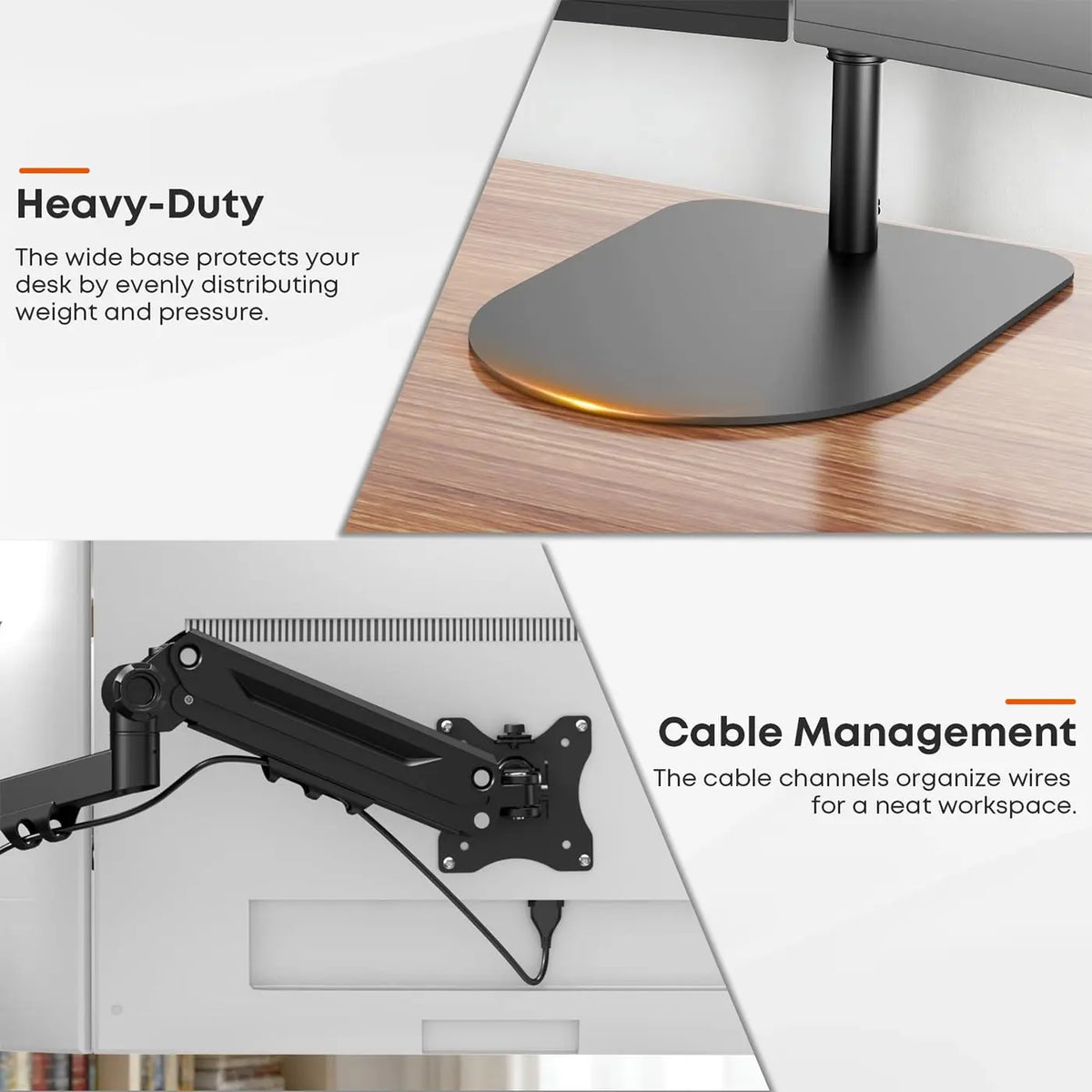 PUTORSEN Freestanding Triple Monitor Stand, Holds 44 lbs, Fits up to 49", Heavy-Duty Fully Adjustable Gas Spring Arm, VESA 75/100mm, Larger Base & Built-in Cable Management, Black PUTORSEN