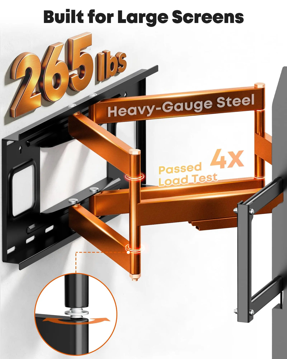PUTORSEN Heavy Duty Full Motion TV Wall Mount for 60-120 Inch TVs, Max VESA 900x600, Fits 12-24" Studs, Black PUTORSEN