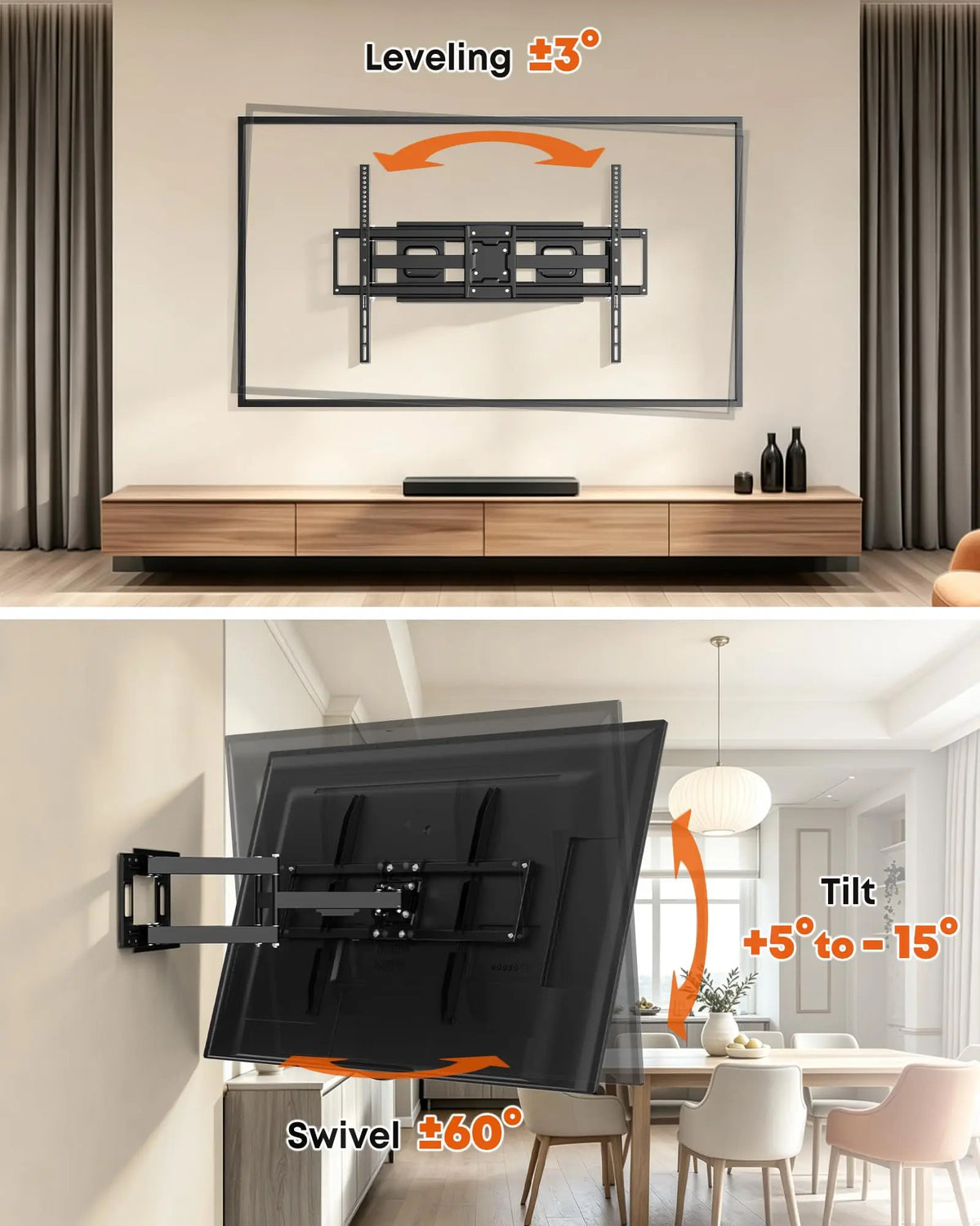 PUTORSEN Heavy Duty Full Motion TV Wall Mount for 60-120 Inch TVs, Max VESA 900x600, Fits 12-24" Studs, Black PUTORSEN