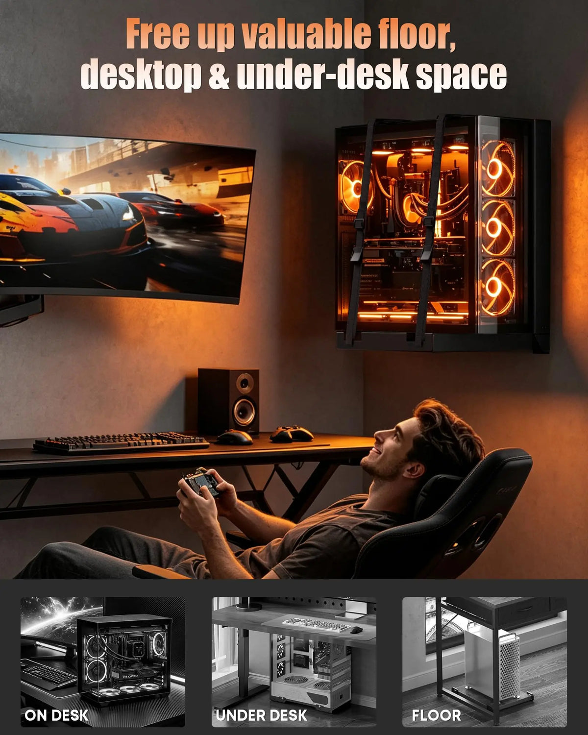 PUTORSEN Heavy Duty PC Wall Mount for Most Mid Towers & Gaming PC Cases, Fits PC Cases up to 19.68" H × 11.22" W × 21.65" D PUTORSEN