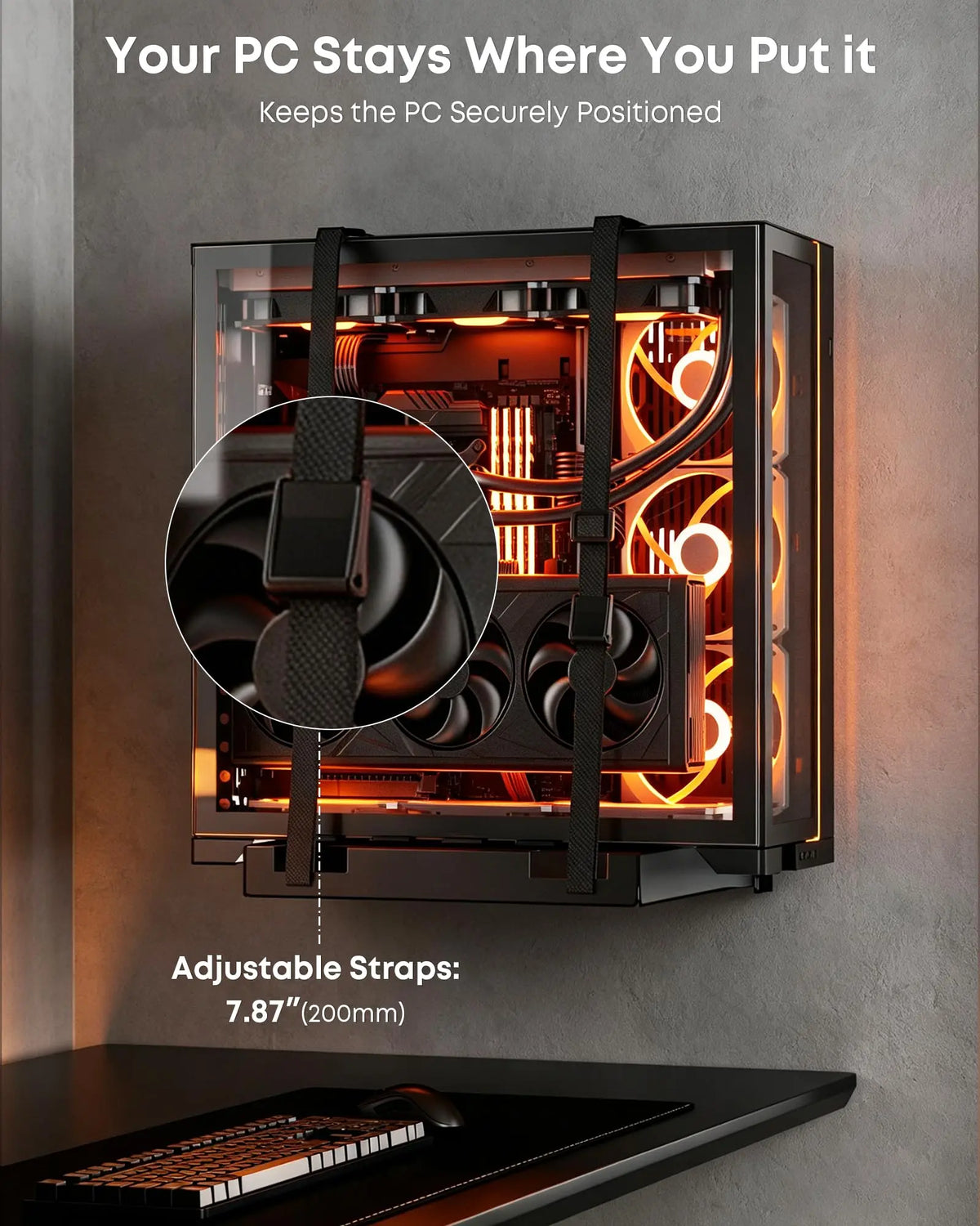 PUTORSEN Heavy Duty PC Wall Mount for Most Mid Towers & Gaming PC Cases, Fits PC Cases up to 19.68" H × 11.22" W × 21.65" D PUTORSEN