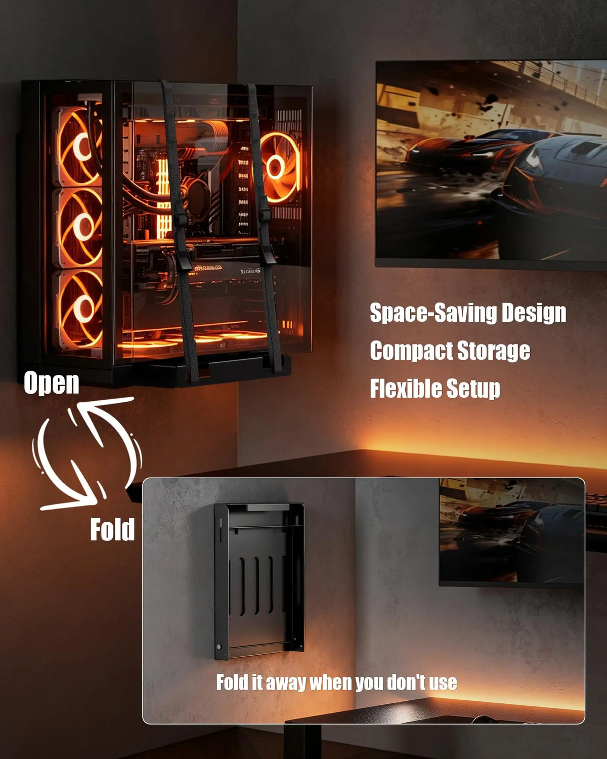 PUTORSEN Heavy Duty PC Wall Mount for Most Mid Towers & Gaming PC Cases, Fits PC Cases up to 19.68" H × 11.22" W × 21.65" D PUTORSEN